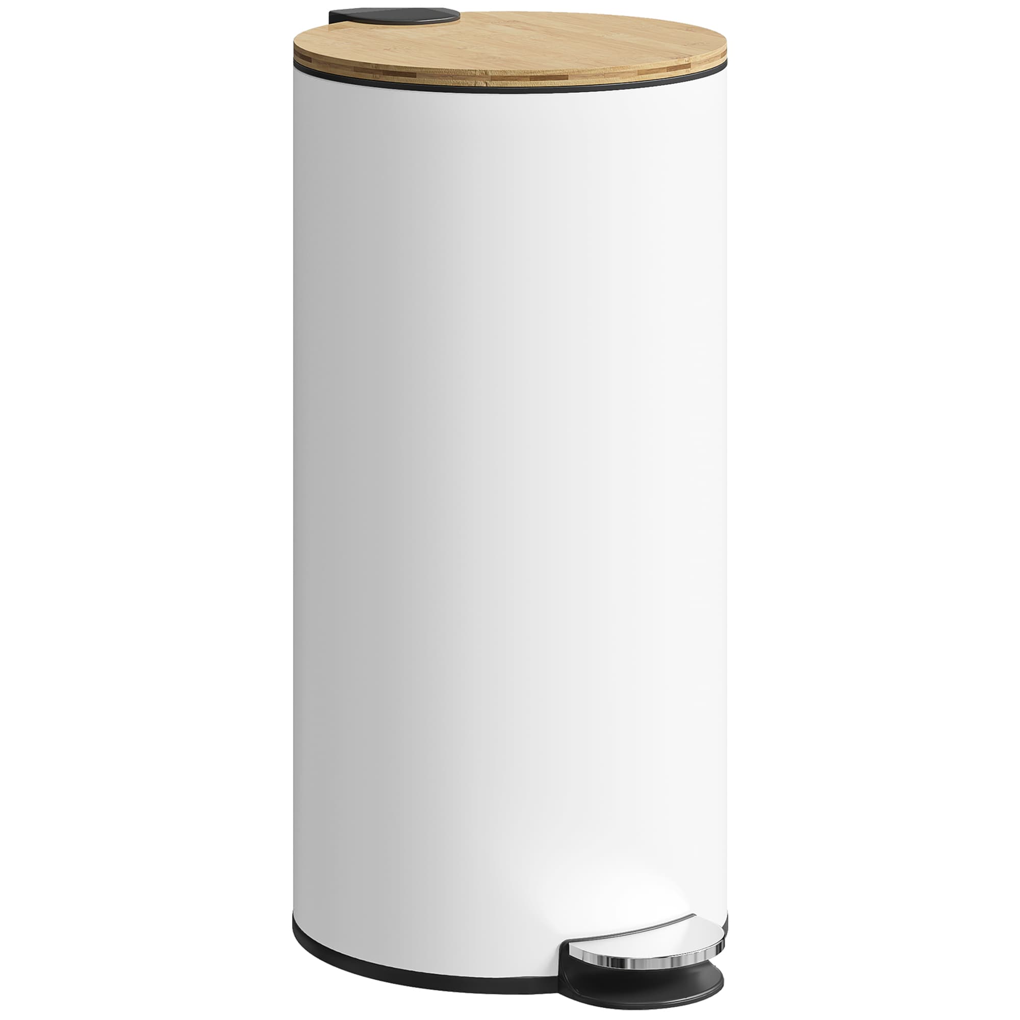 HOMCOM Poubelle cuisine 30L, poubelle à pédale avec seau intérieur amovible, couvercle à fermeture douce, 36x30x60,5cm, blanc