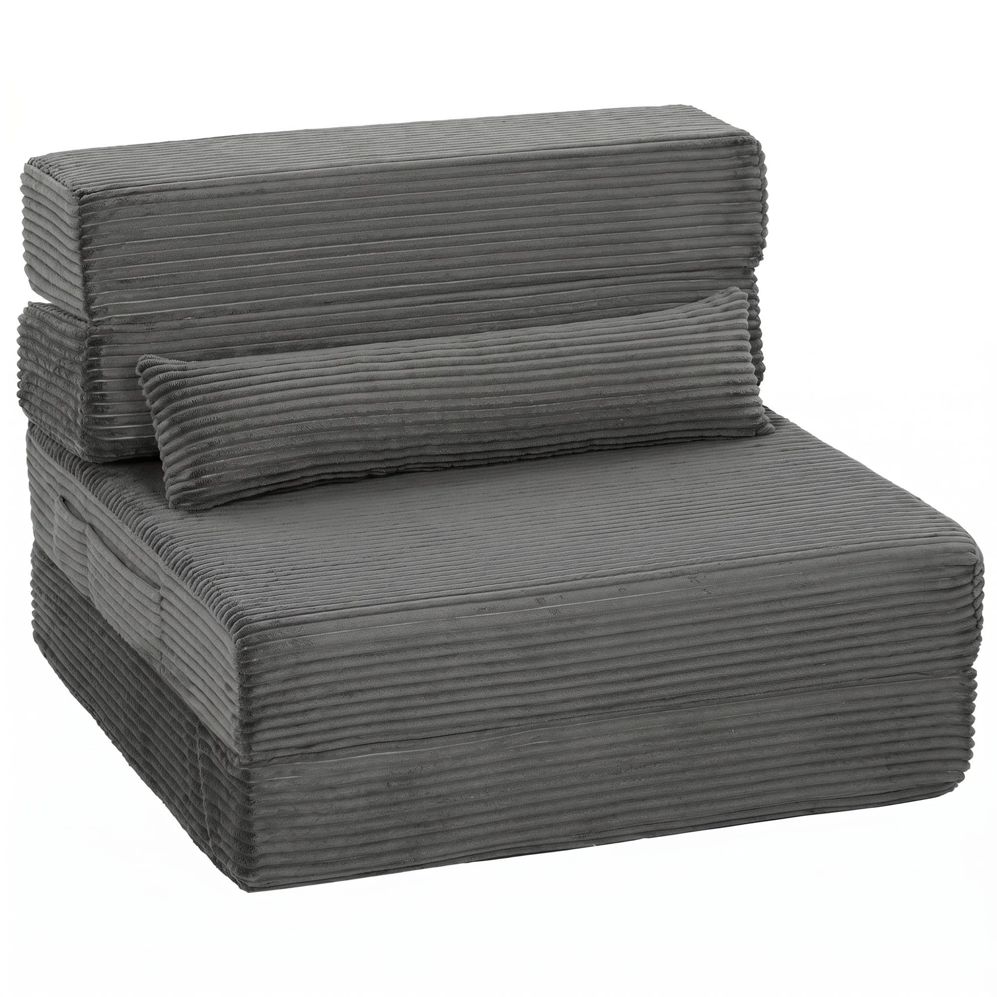 HOMCOM Fauteuil de sol avec dossier, velours côtelé Canapé-lit pliable sans armature Cloud avec rembourrage épais, Gris foncé