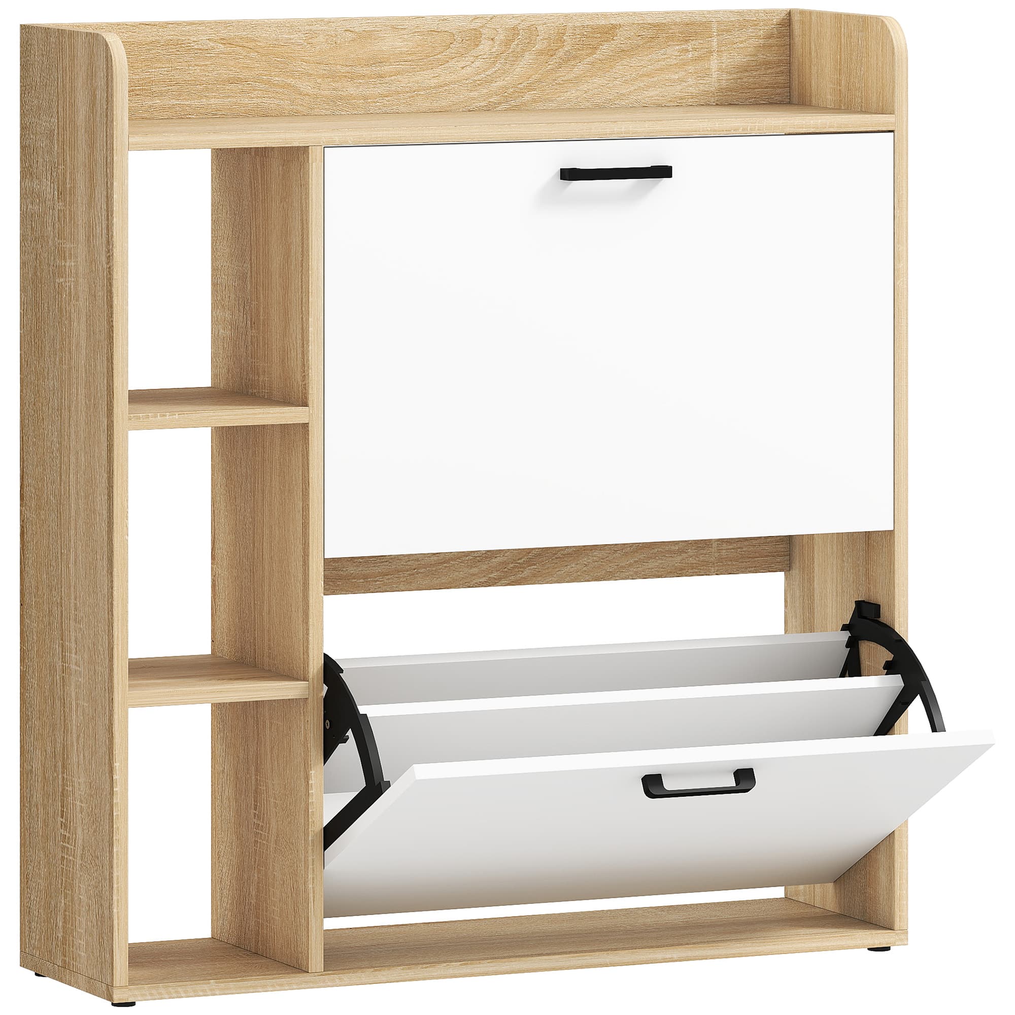 HOMCOM Meuble à chaussures 15 paires, armoire à chaussures moderne avec 2 tiroirs rabattables, 83x24x90,5cm, effet bois naturel