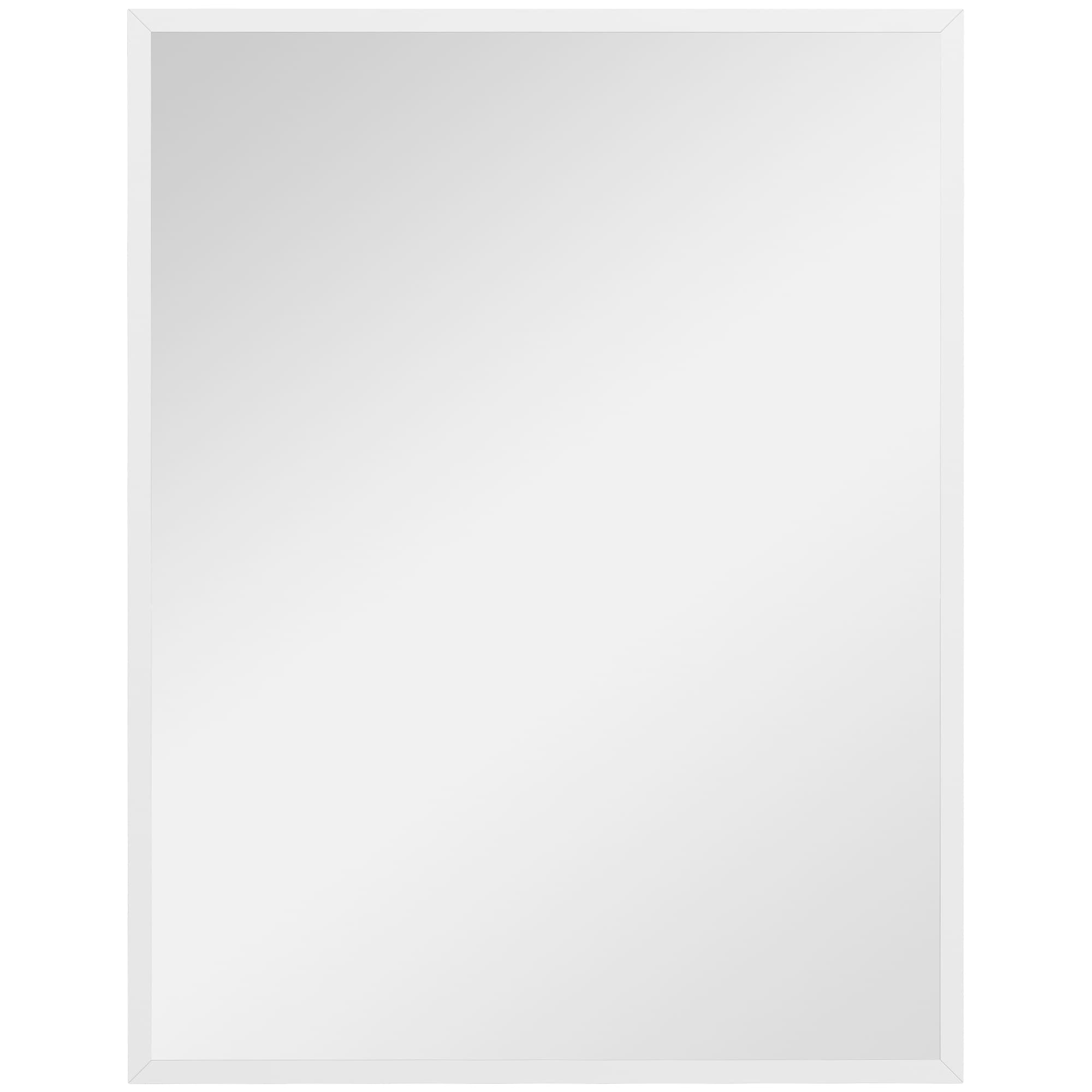 HOMCOM Miroir mural rectangulaire 90 x 70 cm, cadre en bois blanc, idéal pour la salle de bain, salon ou chambre
