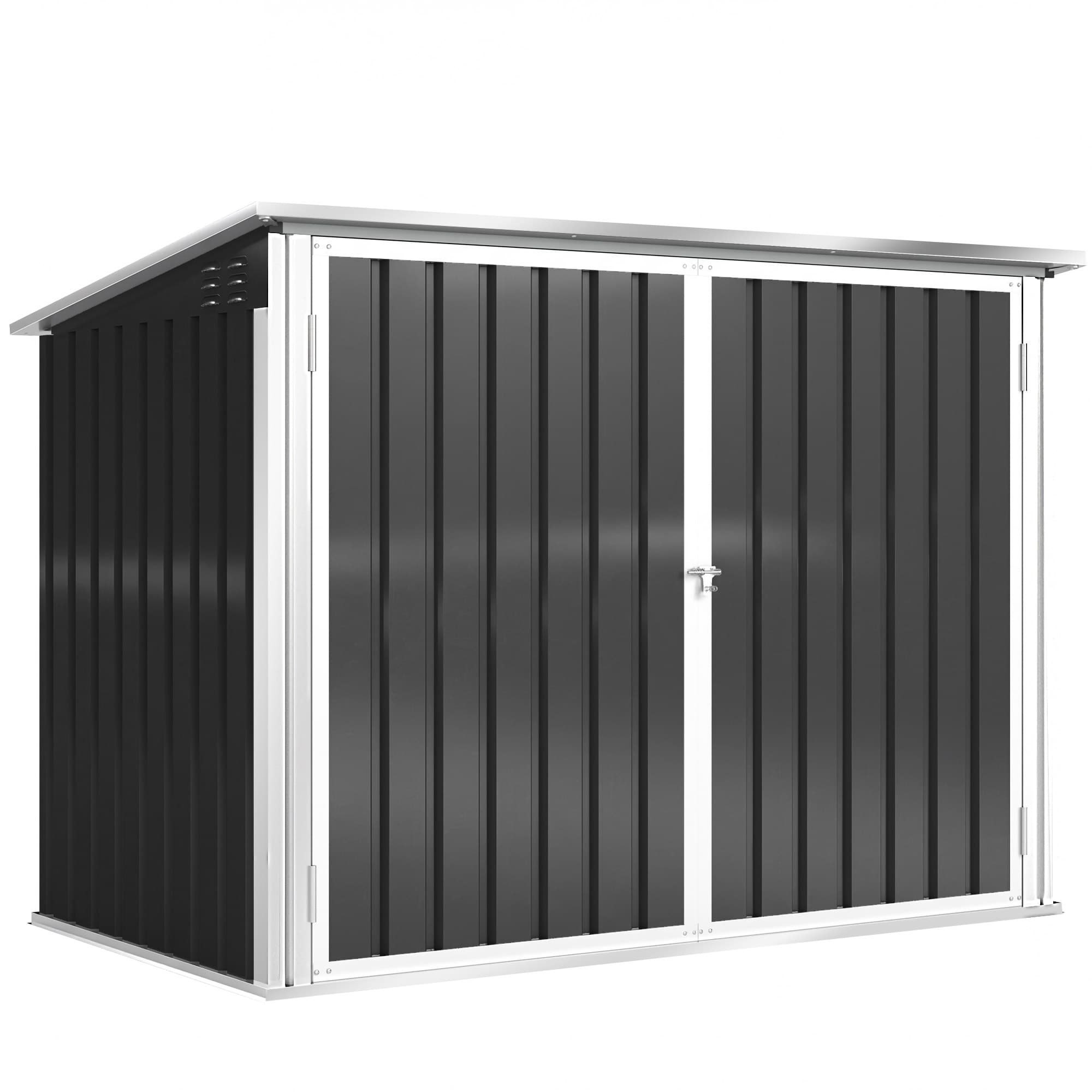 Outsunny Cache Poubelle Double Abri de Jardin 2 Poubelles de 240L Couvercle Lié par Chaînes Vérins à Gaz 179,5x108x129,5cm Gris