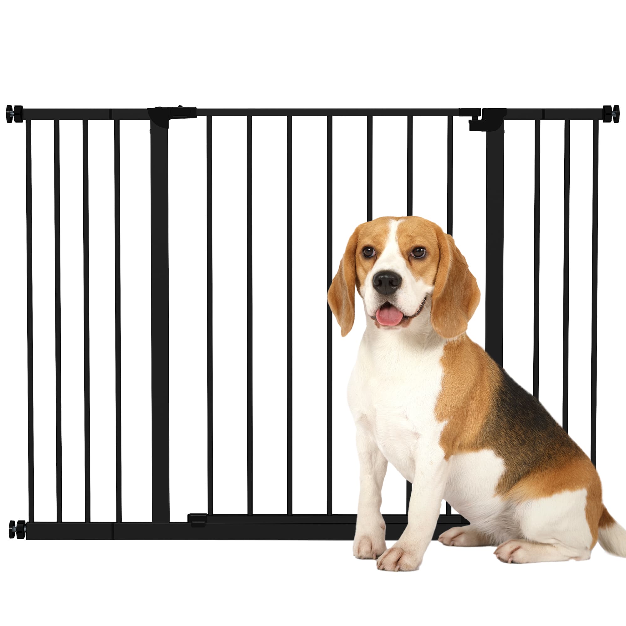 PawHut Barrière de sécurité longueur réglable dim. 76-107l x 76H cm sans perçage acier plastique noir