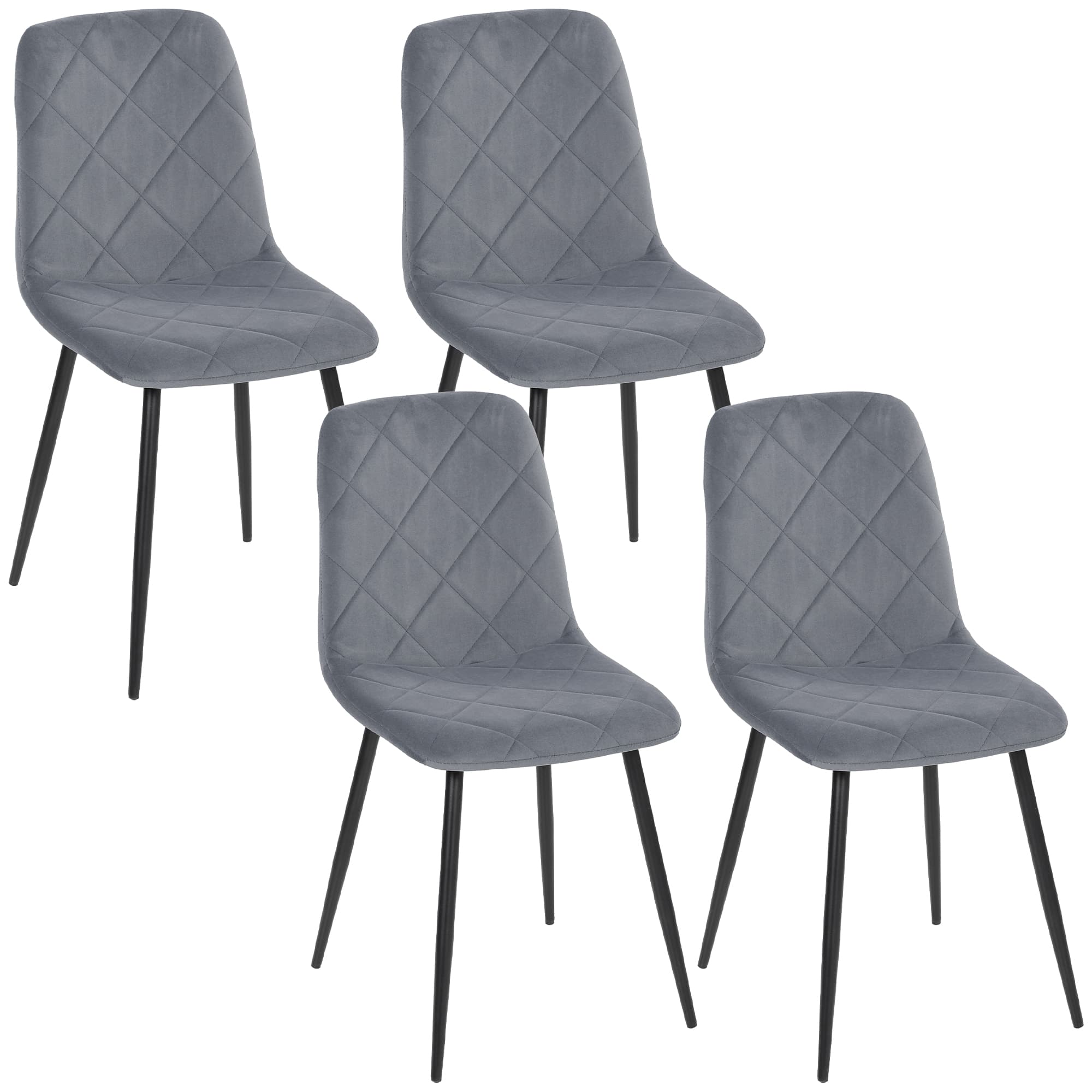 HOMCOM Lot de 4 chaises de salle à manger rembourrées avec dossier haut, pieds en acier et tissu effet velours, gris