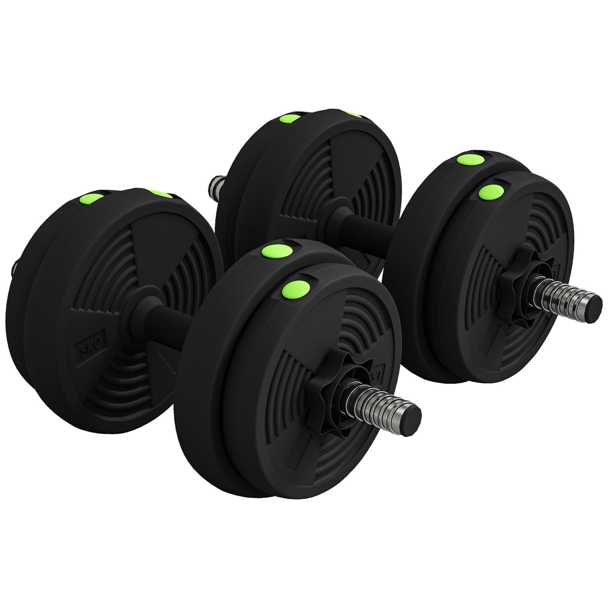 SPORTNOW Haltères 2 en 1 réglables, haltères libres avec poignées antidérapantes, 15 kg - barres incluses noir et vert