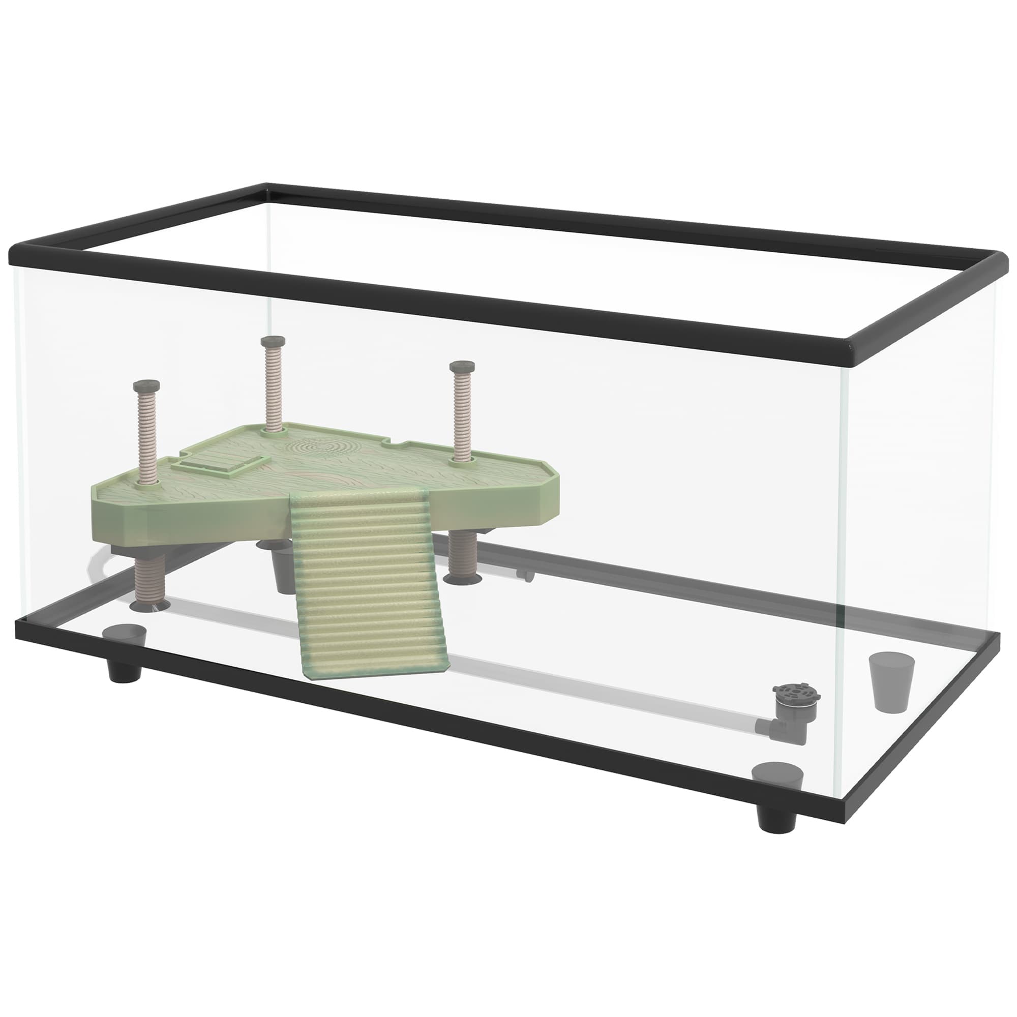 PawHut Aquarium pour Tortues 50 L Terrarium pour Petites Tortues avec Plateforme Rampe et Thermomètre 60x30x32 cm Transparent