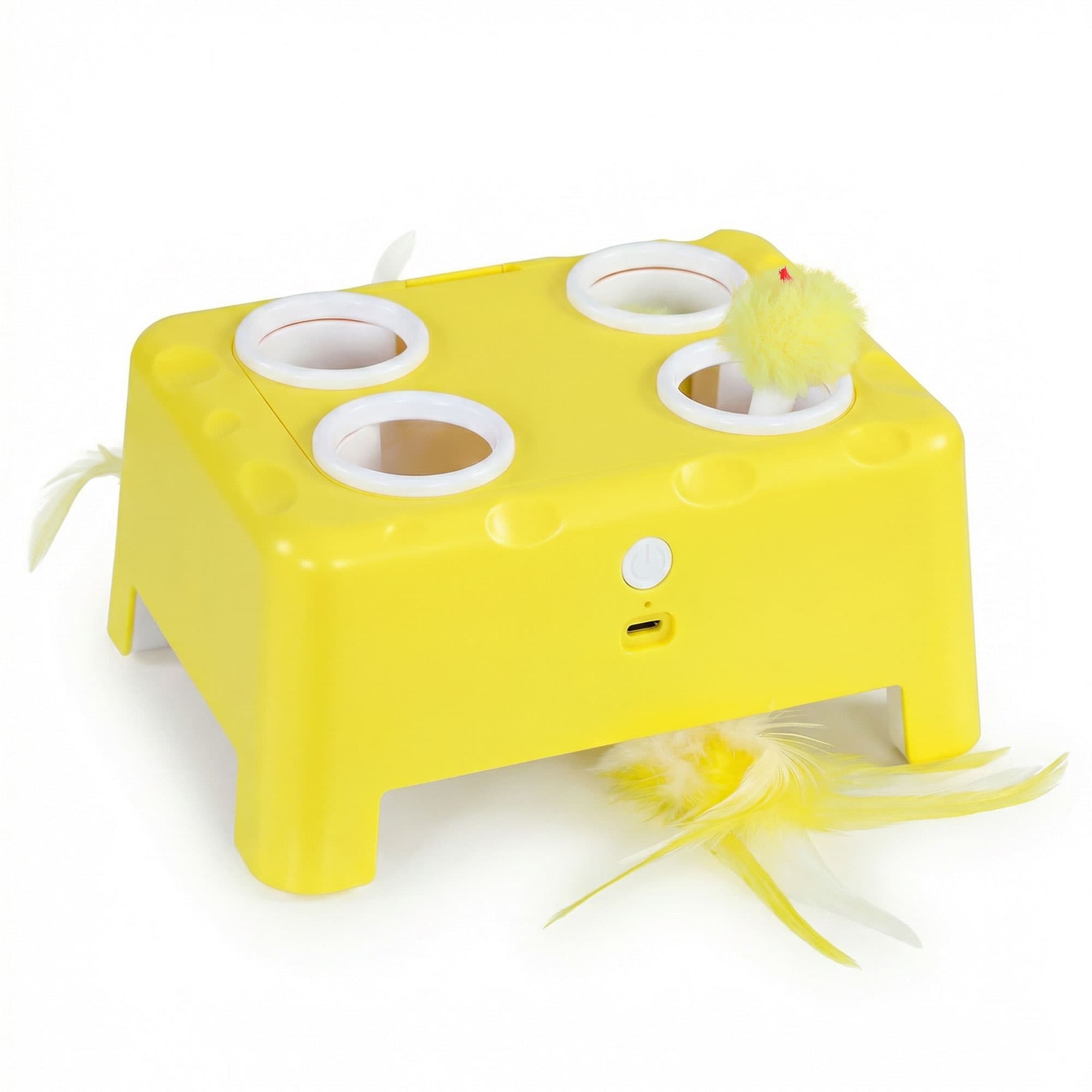 PawHut Jouet Interactif pour Chats d'Intérieur Rechargeable, 3 Modes Réglables Repos Intelligent, 18,8 x 14 x 6 cm, Jaune
