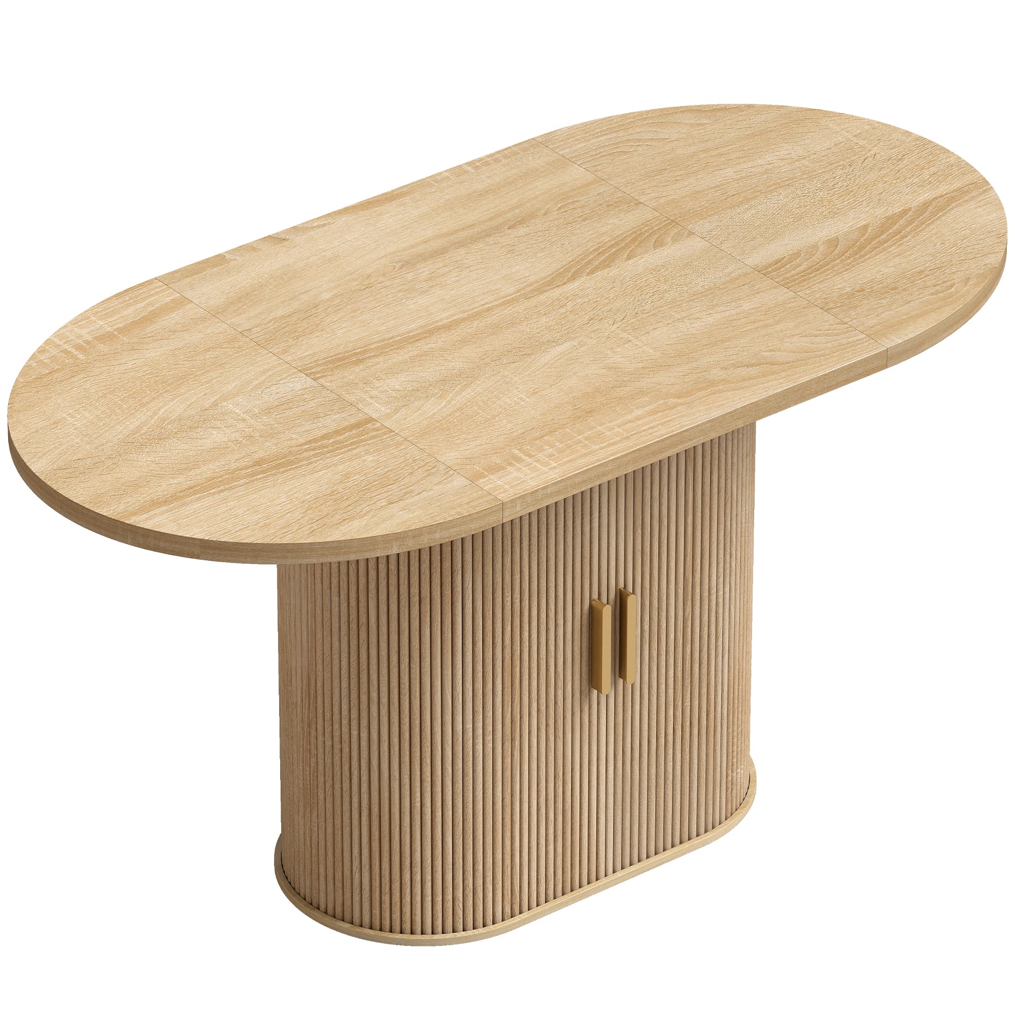 HOMCOM Table à manger ovale pour 6 personnes avec plateau épais portes coulissantes à persienne 6 compartiments chêne