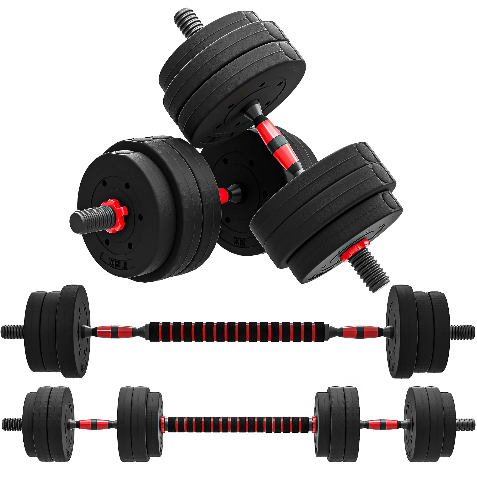 HOMCOM Haltère musculation ensemble d'haltères 25 Kg 2 en 1 haltère réglable pour I'exercice de gymnastique à domicile poids ajustable HDPE noir
