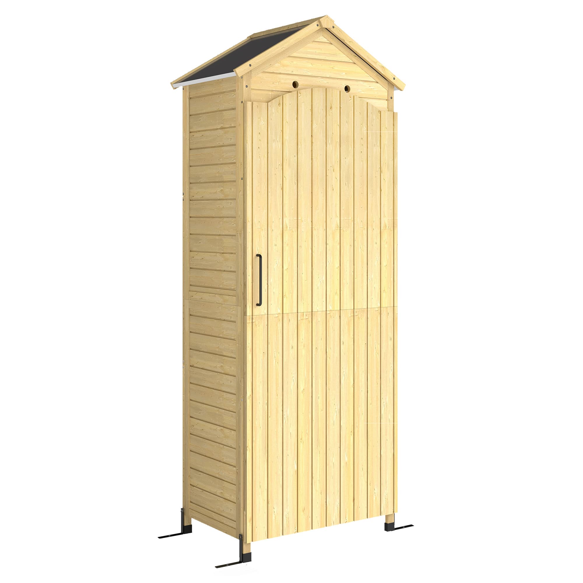 Outsunny Armoire de Jardin en Bois Toit Acier Galvanisé Texture Gaufrée Étagères Réglables 85x58x213cm Bois Naturel