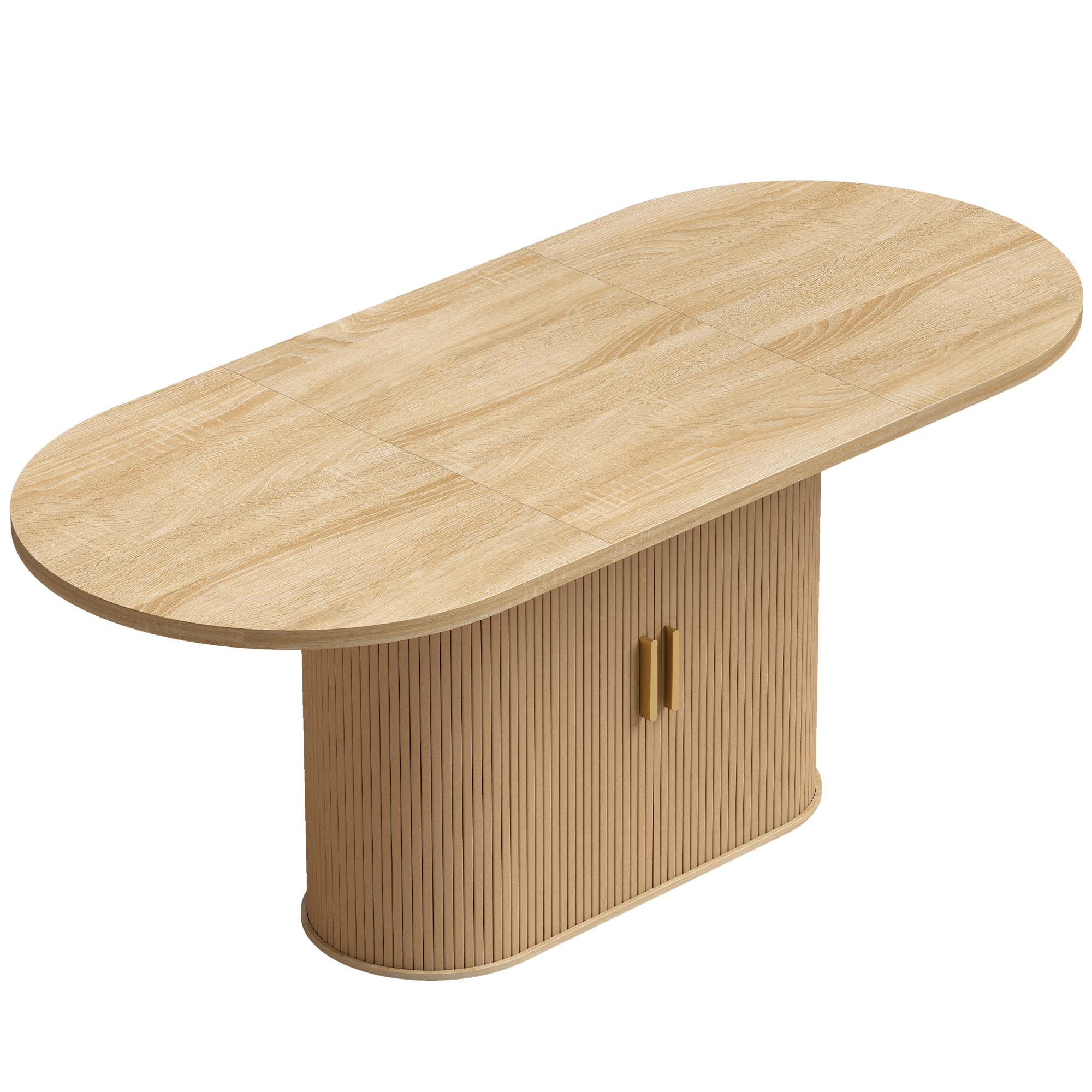 HOMCOM Table à Manger Ovale pour 6 personnes, Portes Coulissantes, 6 Compartiments, Style Farmhouse Moderne, 180x80x75cm, Chêne