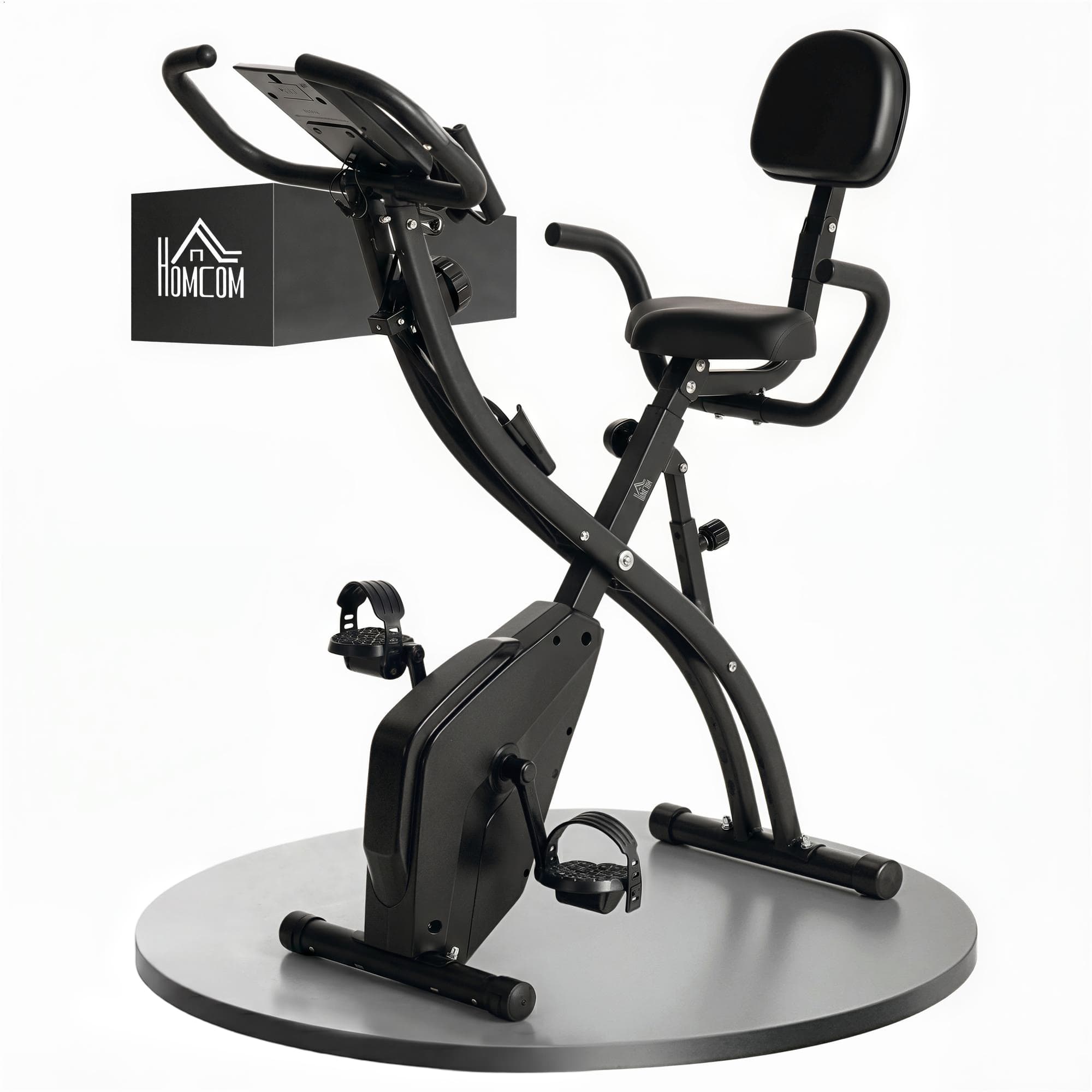 HOMCOM Vélo d'appartement pliant 8 niveaux de résistance magnétique dossier selle réglable poignées ergonomiques écran LCD noir