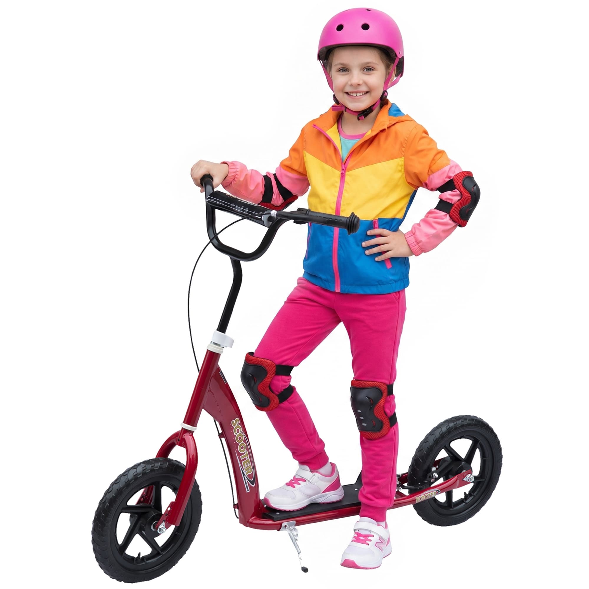 HOMCOM Trottinette patinette freestyle grandes roues pneumatiques Ø 41 cm avec pegs frein avant et arrière rouge