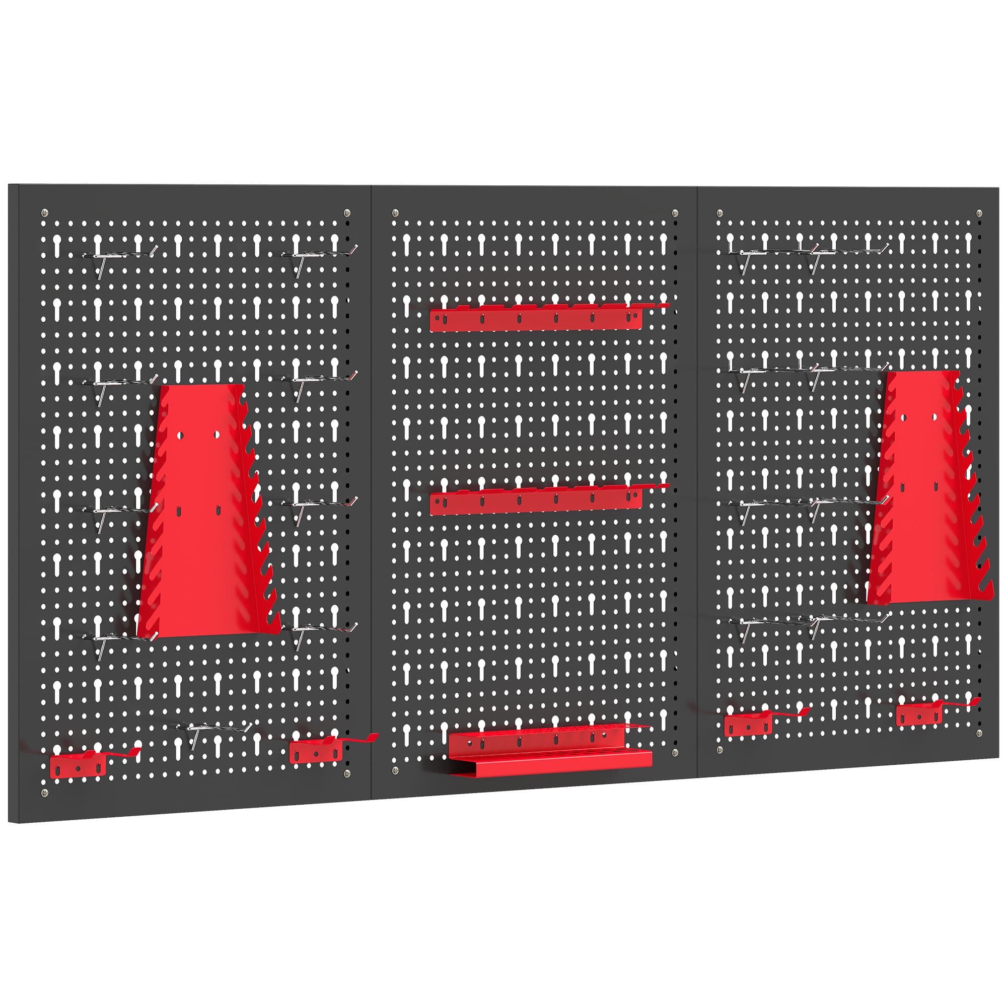 HOMCOM panneau perforé mural 600 x 400 mm, organiseur garage en acier avec 3 panneaux perforés, noir et rouge