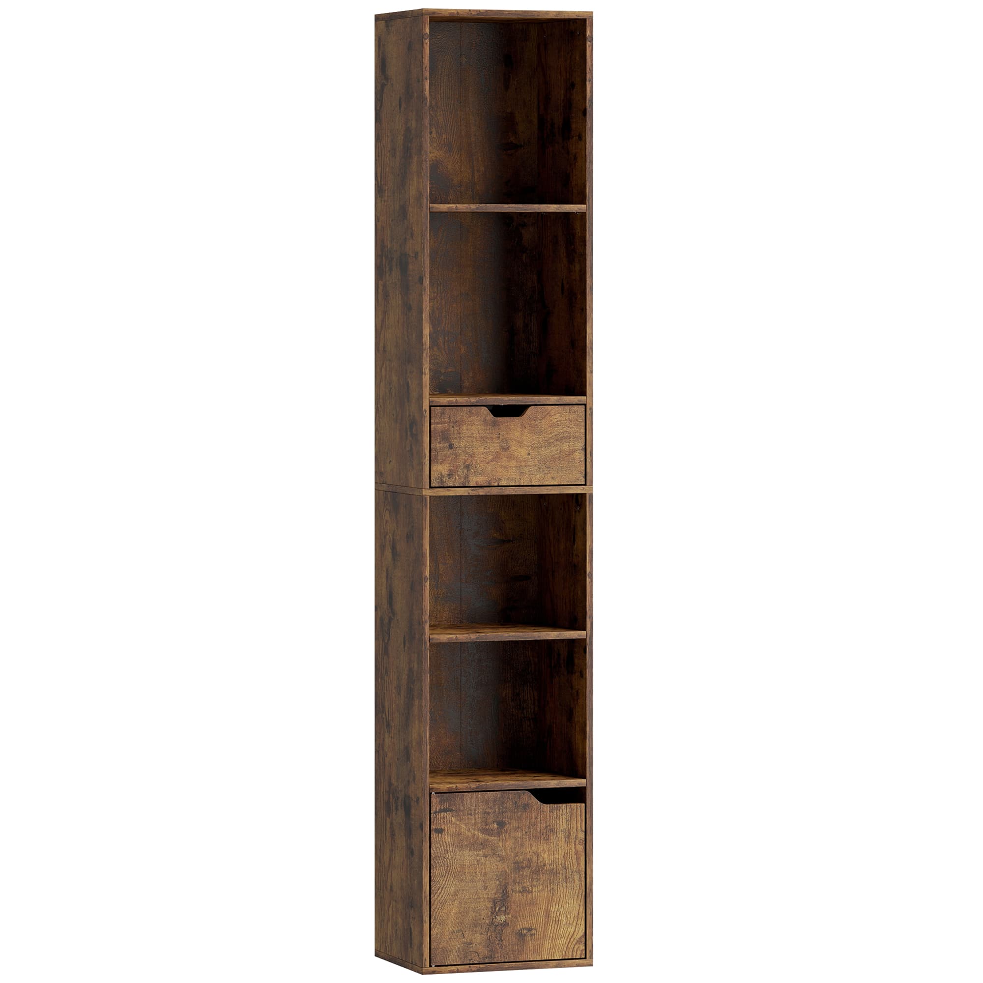 HOMCOM Bibliothèque, étagère à livres, meuble de rangement avec tiroir placard compartiments ouvertes, 30 x 24 x 158 cm, marron
