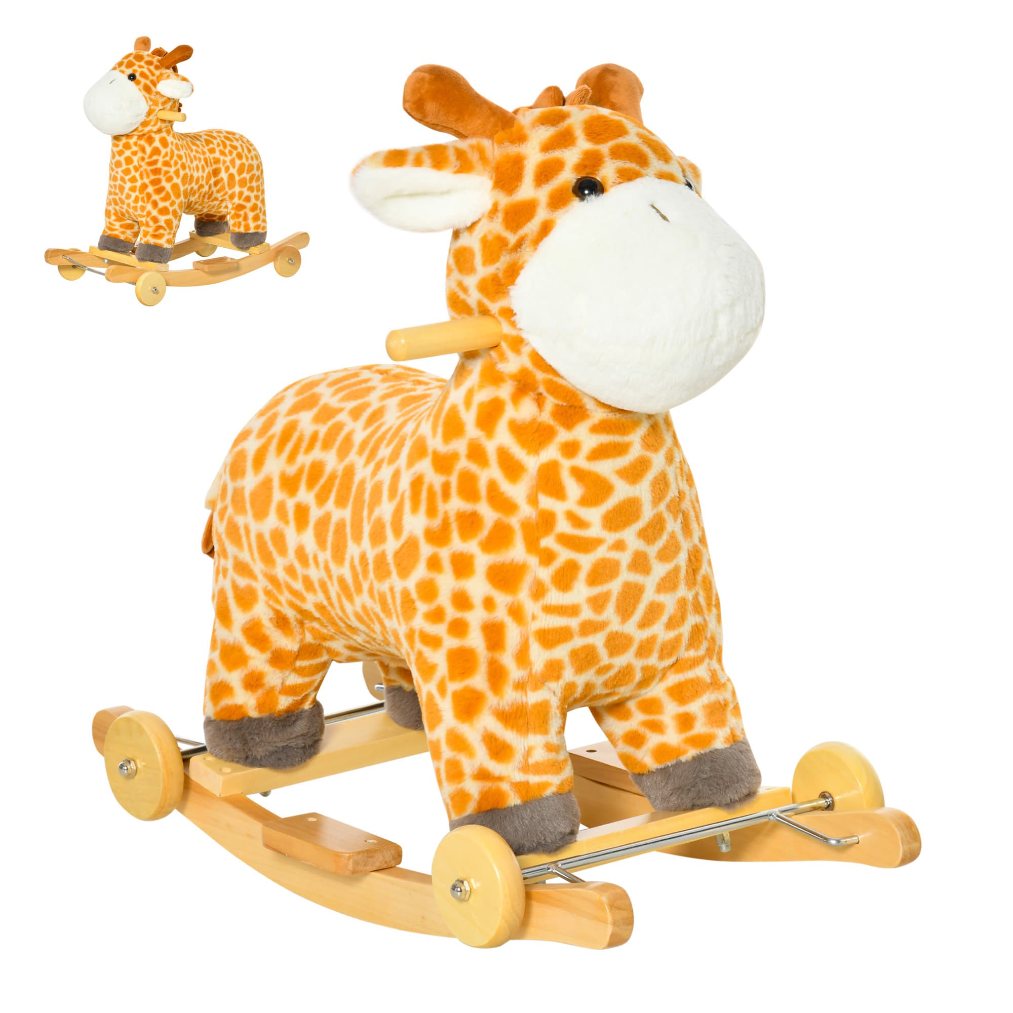 HOMCOM Jouet à bascule girafe et porteur sur roulettes 2 en 1 fonction sonore Dim.63L x 38l x 63H cm