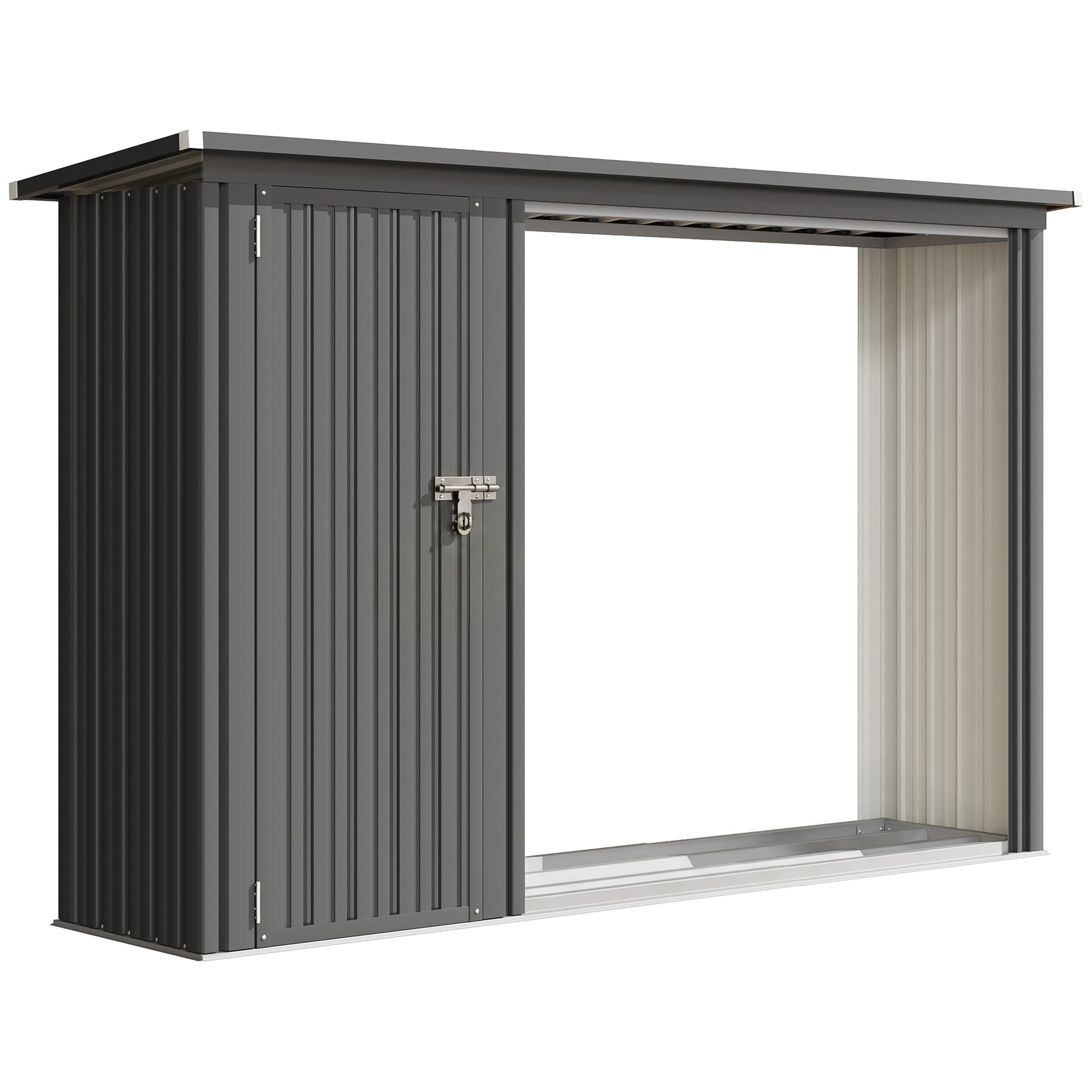 Outsunny Abri à bûches extérieur 2 en 1 avec armoire porte-outils, 1.26 m2, 235x67x149 cm, Gris foncé