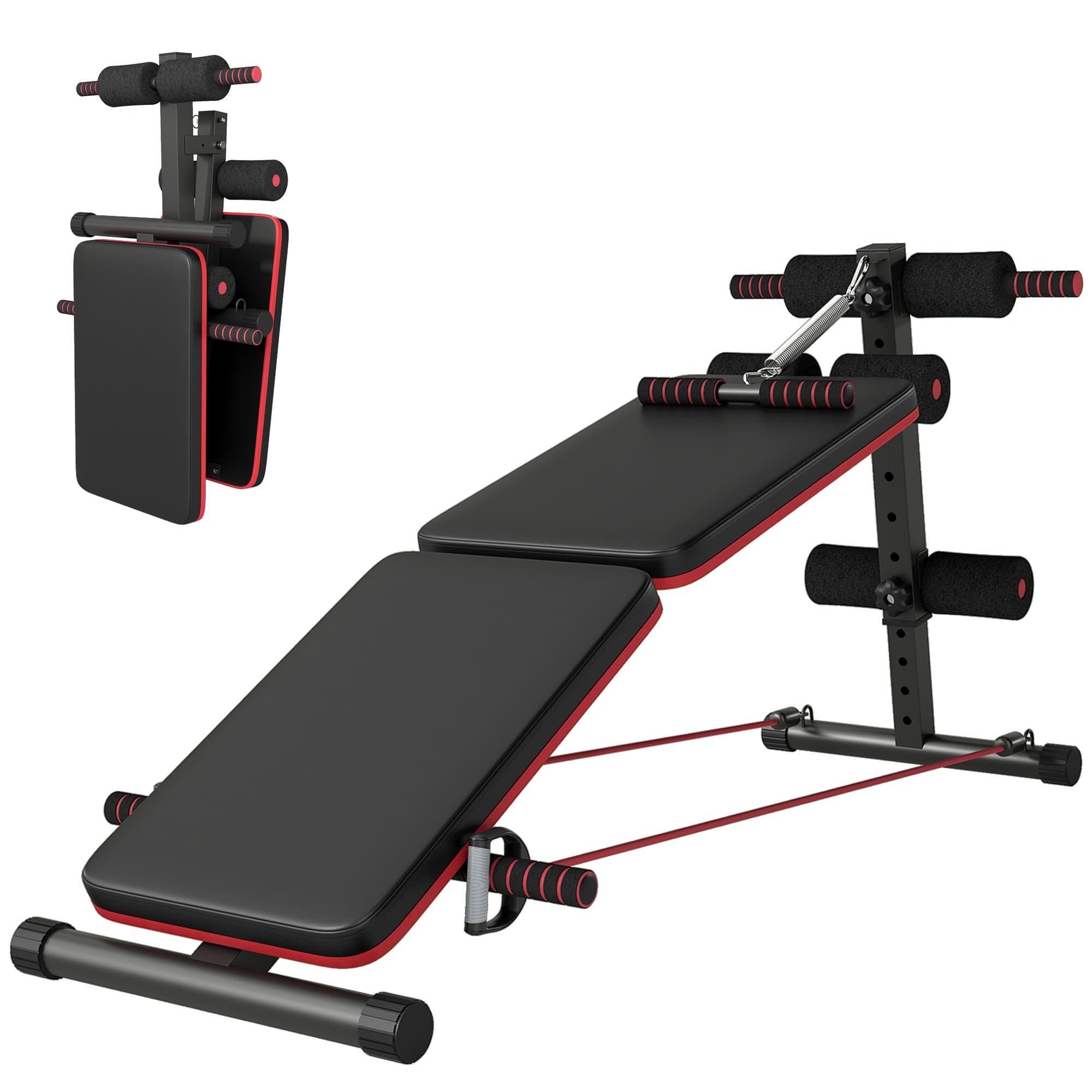 HOMCOM Banc de Musculation Pliable Multifonction Sit-up Fitness 47 x 142 x 50-66 cm Noir et Rouge