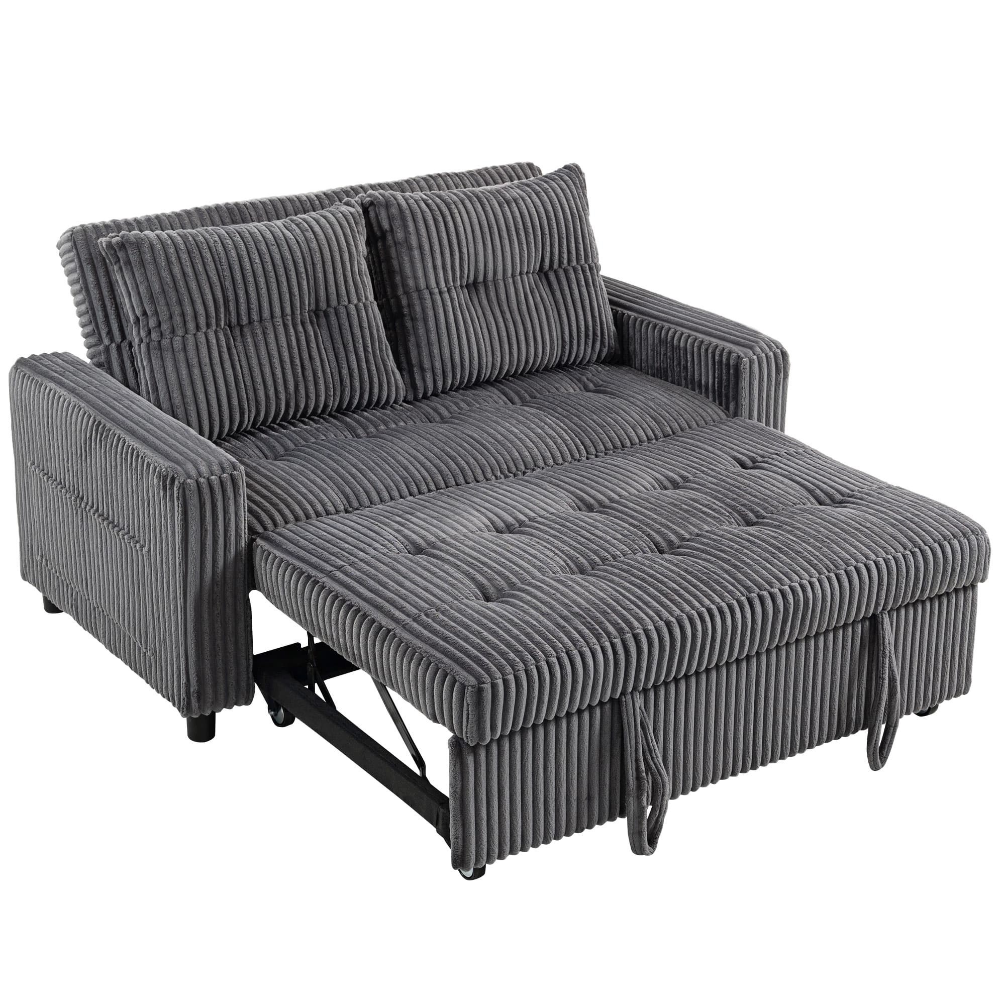 HOMCOM Canapé-lit 2 places, revêtement velours côtelé, transformable en canapé-lit, 2 coussins, poches latérales, 157 x 190 cm, gris foncé