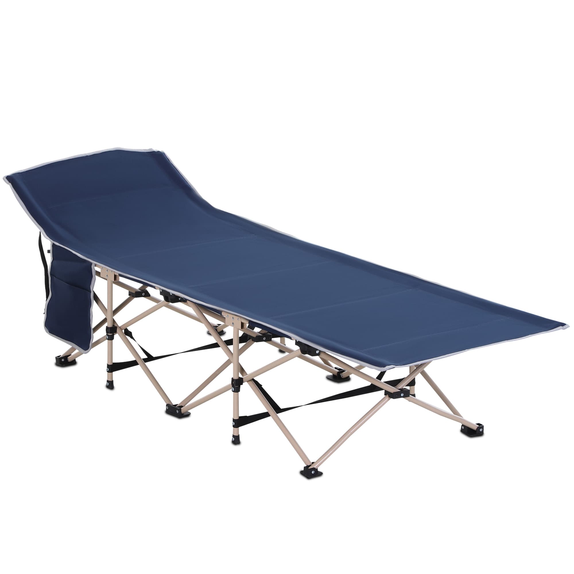Outsunny Lit de camping pliable, lit de camp cadre en acier léger sac de transport charge max. 150 kg 190 x 68 x 52 cm bleu foncé