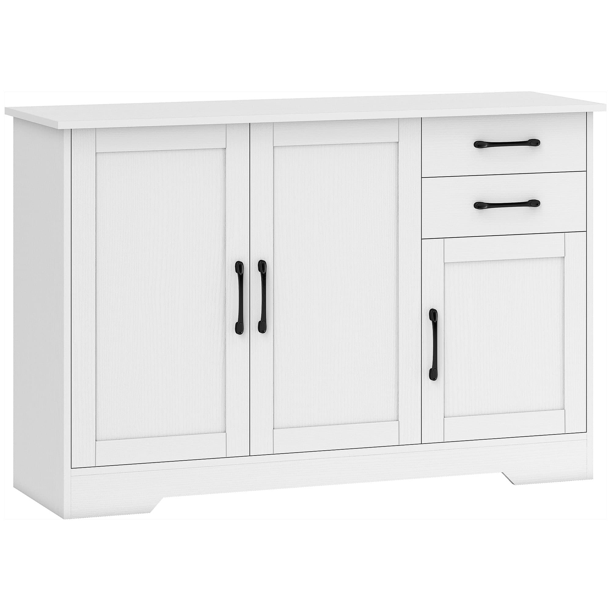 HOMCOM Buffet avec 2 tiroirs, meuble de rangement moderne, étagère réglable et 3 portes, Blanc