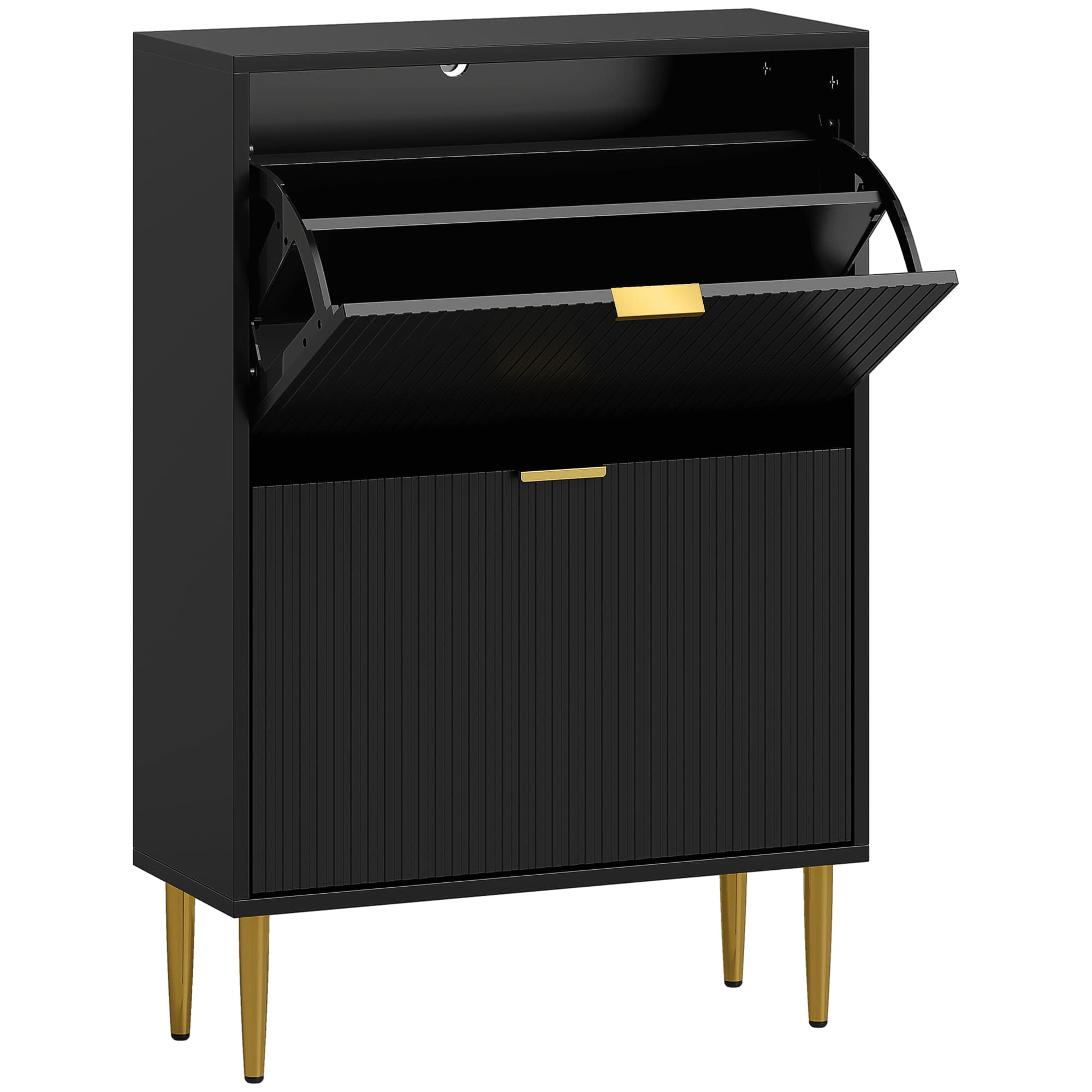 HOMCOM Meuble à chaussures 12 paires avec 2 tiroirs rabattables, portes cannelées et étagères réglables, 60x24x91,5cm, noir