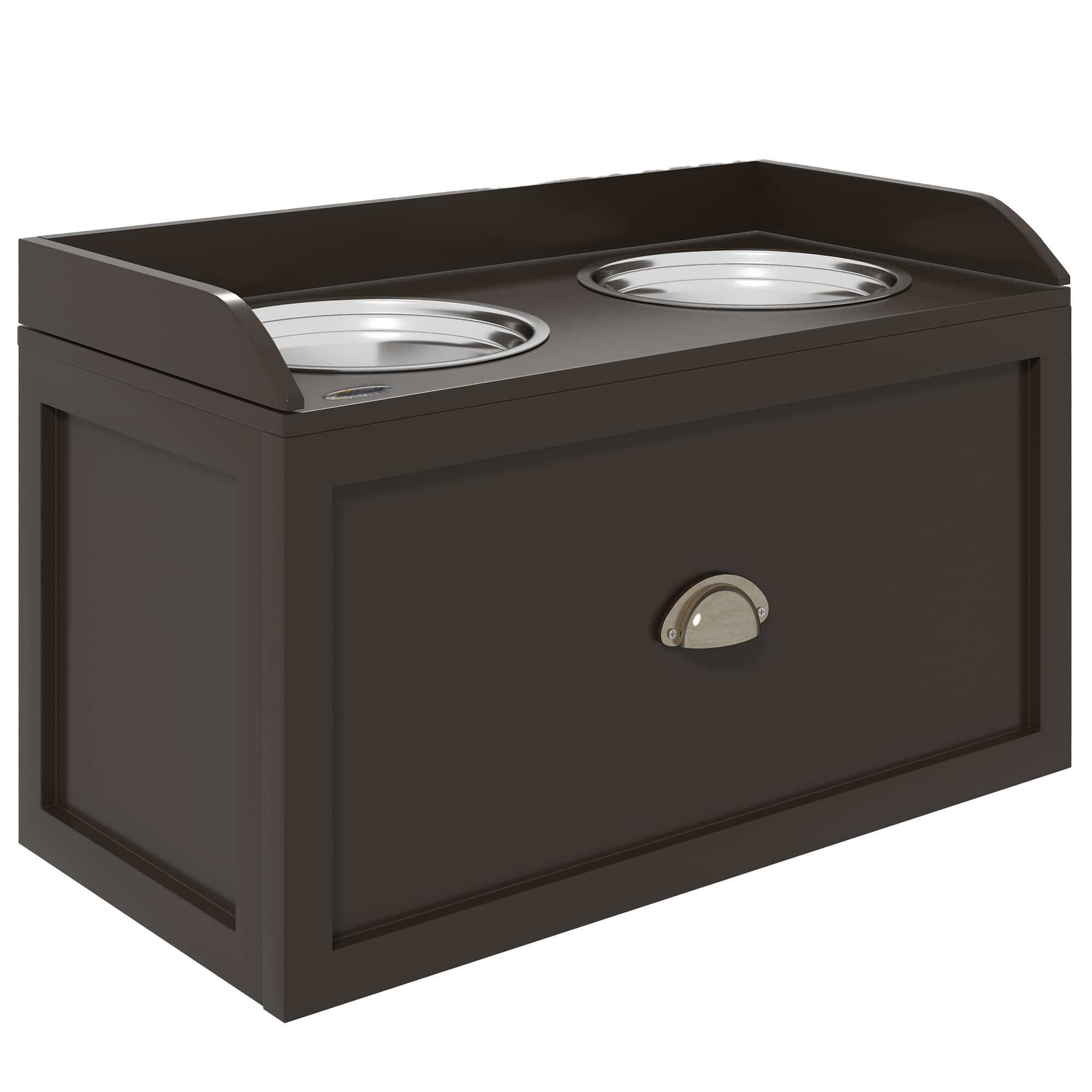 PawHut Gamelles Chiens Surélevées, Porte-Gamelles Surélevé Rangement 2 en 1, Tiroir, 2 Gamelles, 60x30x36cm, Marron Café
