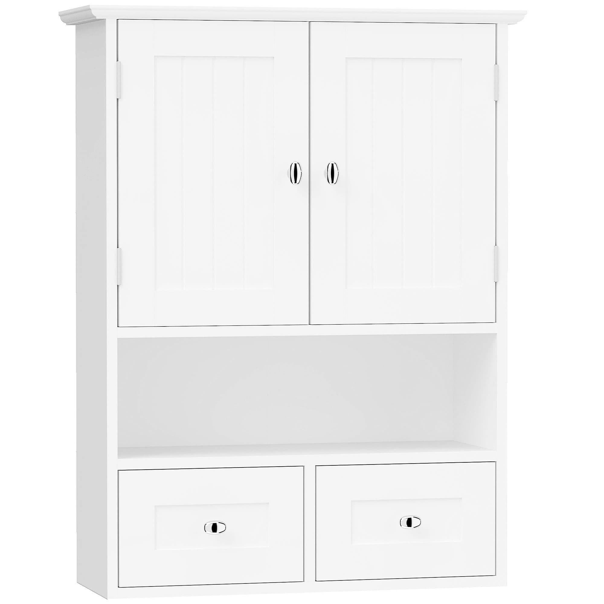 kleankin Armoire murale de salle de bain, armoire de toilette, avec portes, étagère, 2 tiroirs, 50,8l x 17,8P x 66H cm, blanc