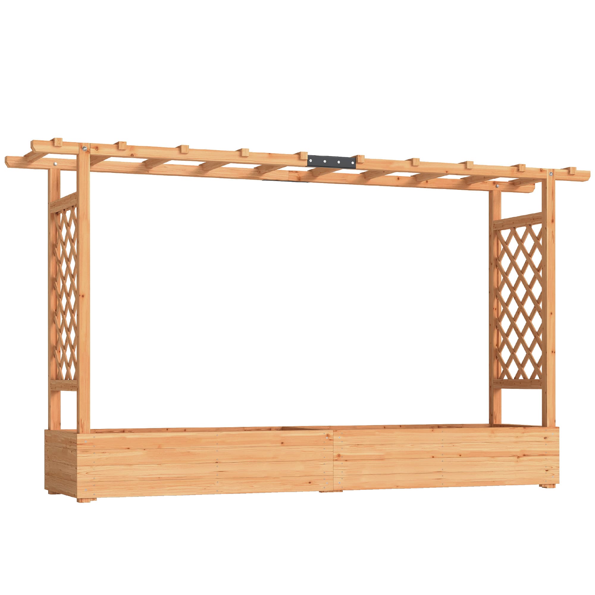 Outsunny Jardinière surélevée avec treillis latéral et supérieur, bac à fleurs trous de drainage, 200x44x113,5cm, bois naturel