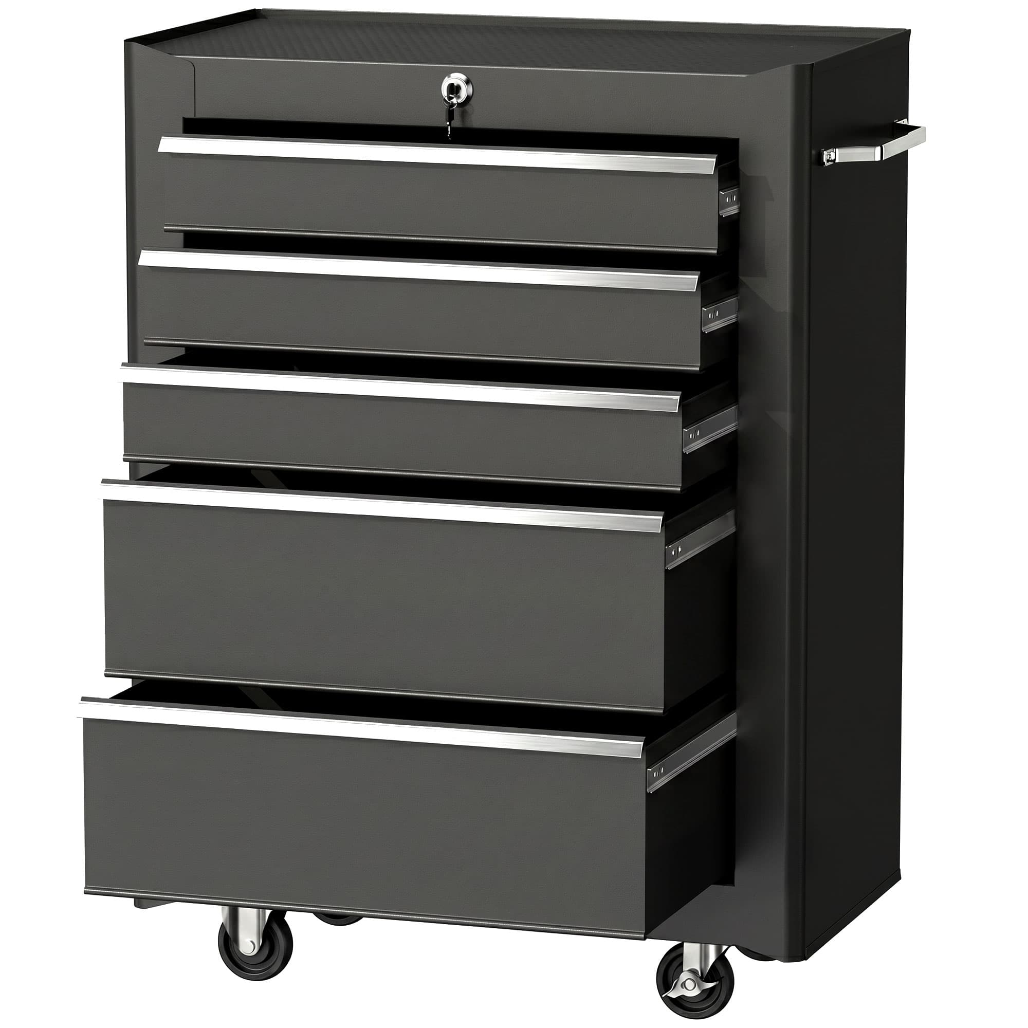 HOMCOM Chariot à outils sur roulettes en acier avec 5 tiroirs verrouillable 2 clés tapis antidérapant 61,5 x 33 x 82,5 cm noir