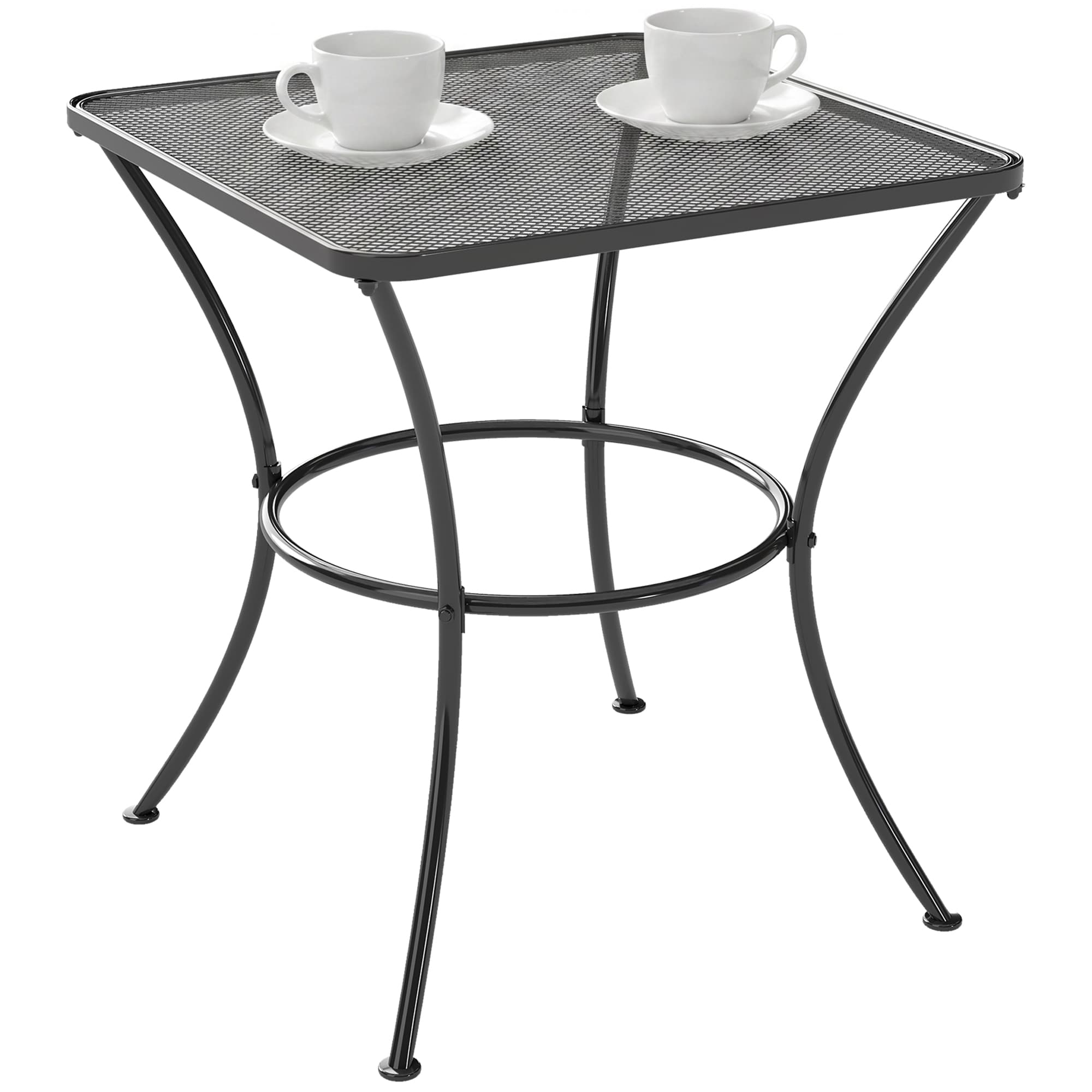 Outsunny Table basse de jardin avec grille de plateau cadre en métal piètement incurvé 45l x 45P x 50H cm noir