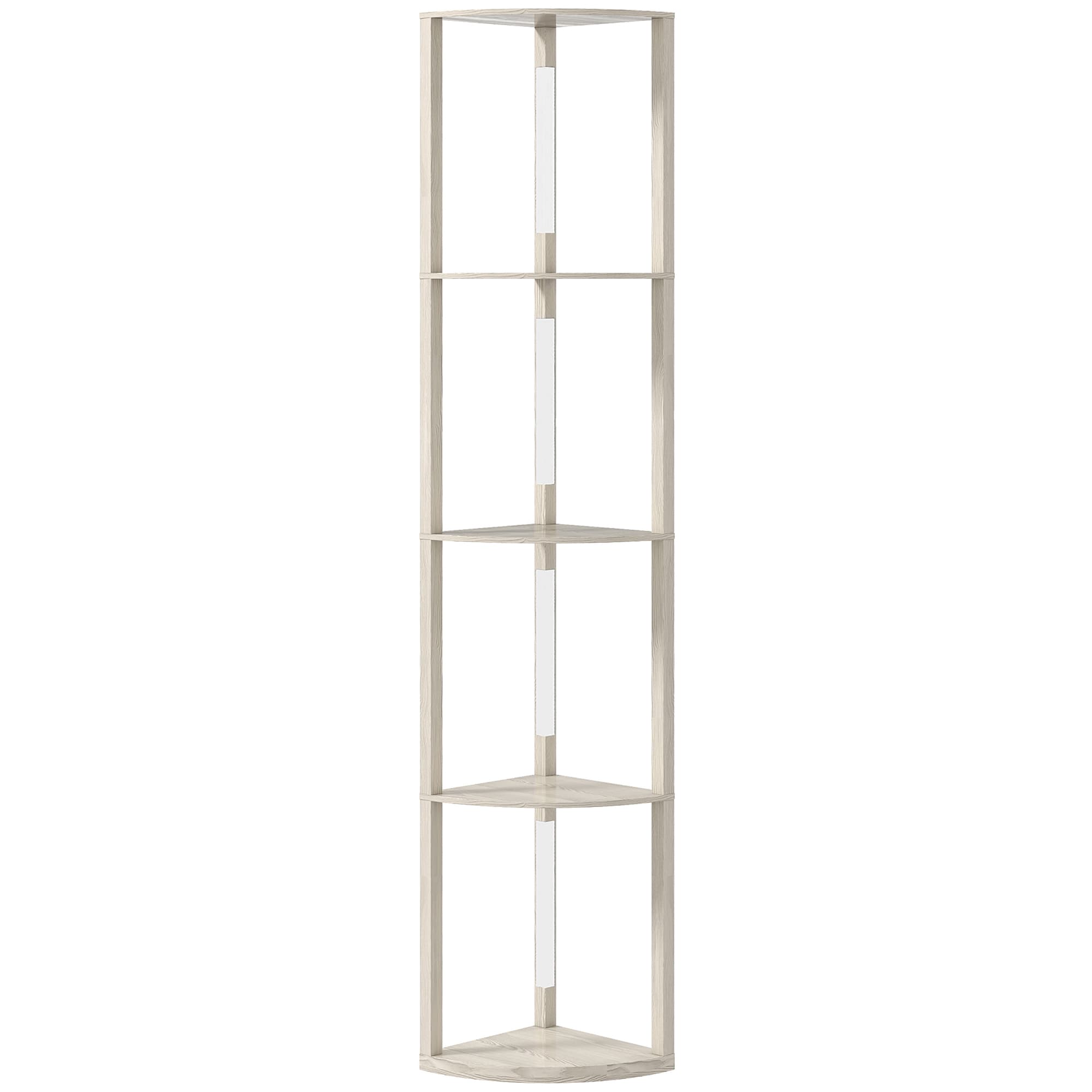 HOMCOM Lampadaire sur Pied Salon, Lampadaire avec Étagères d'Angle à 4 Niveaux, Lampe LED Dimmable, 41x29,5x163,5cm, Chêne