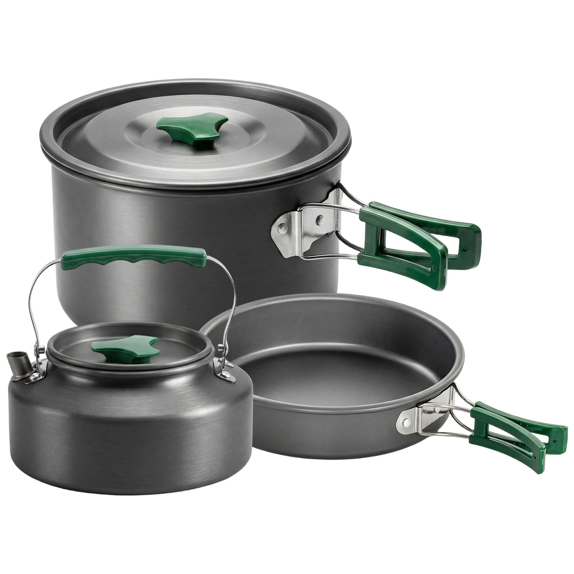 Outsunny Kit de Casseroles Camping en Aluminium 11 Pcs, avec Sac de Rangement et Poignées Anti-Brûlures, Ø19x10cm, Gris