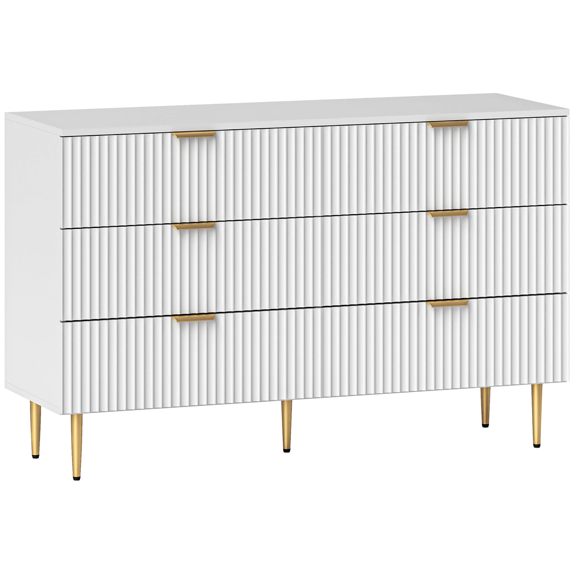 HOMCOM Commode 6 tiroirs moderne avec poignées dorées, 120x40x76.5cm, Blanc