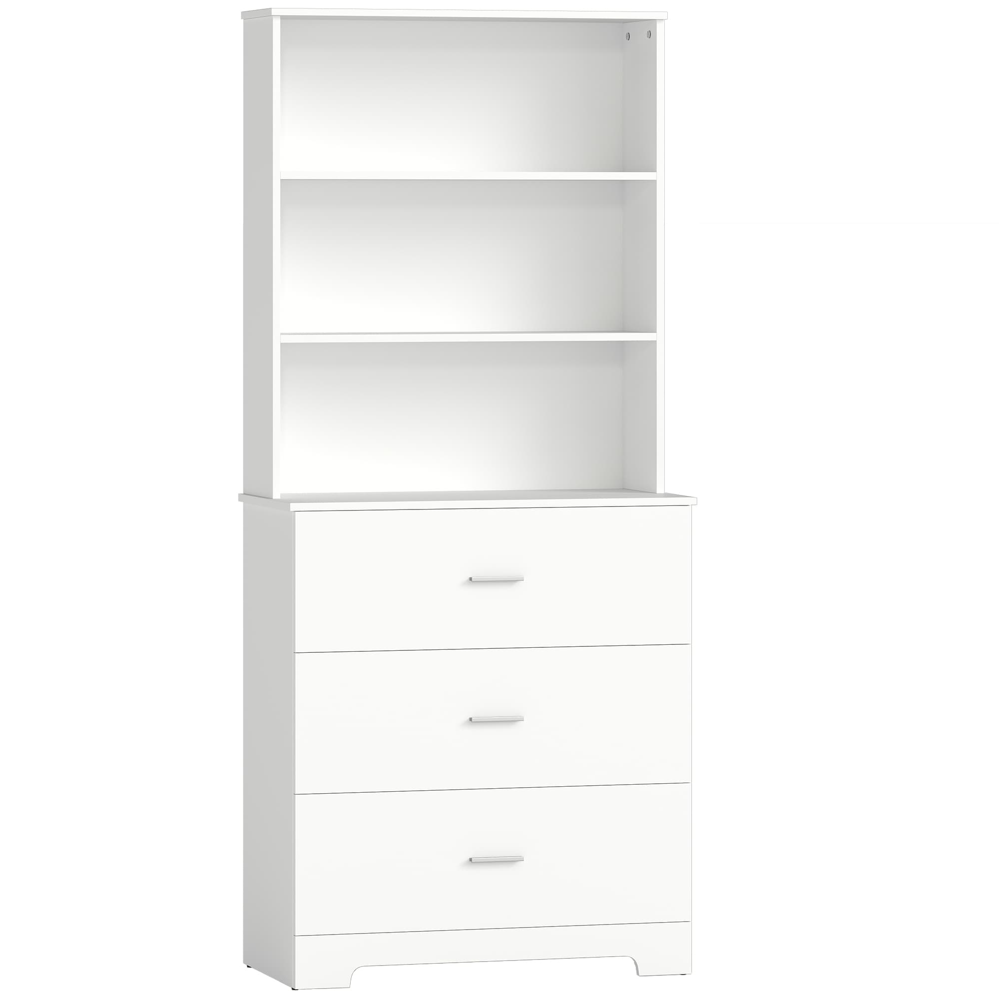 HOMCOM Bibliothèque à 6 niveaux, meuble de rangement avec 3 tiroirs et 3 étagères ouvertes, 79 x 39,5 x 182,2 cm, blanc