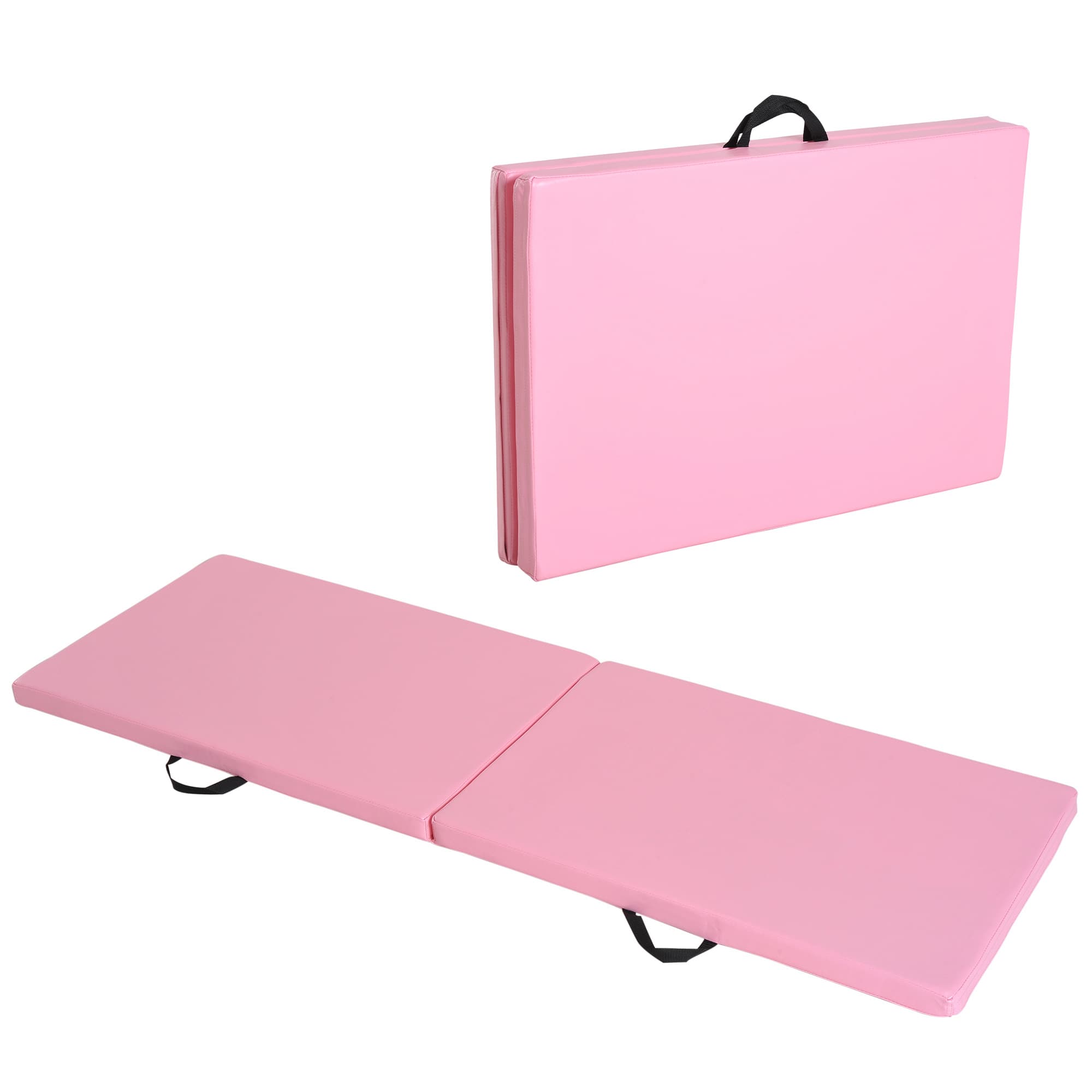 HOMCOM Tapis de gymnastique yoga pilates fitness pliable portable grand confort 180L x 60l x 5H cm revêtement synthétique rose
