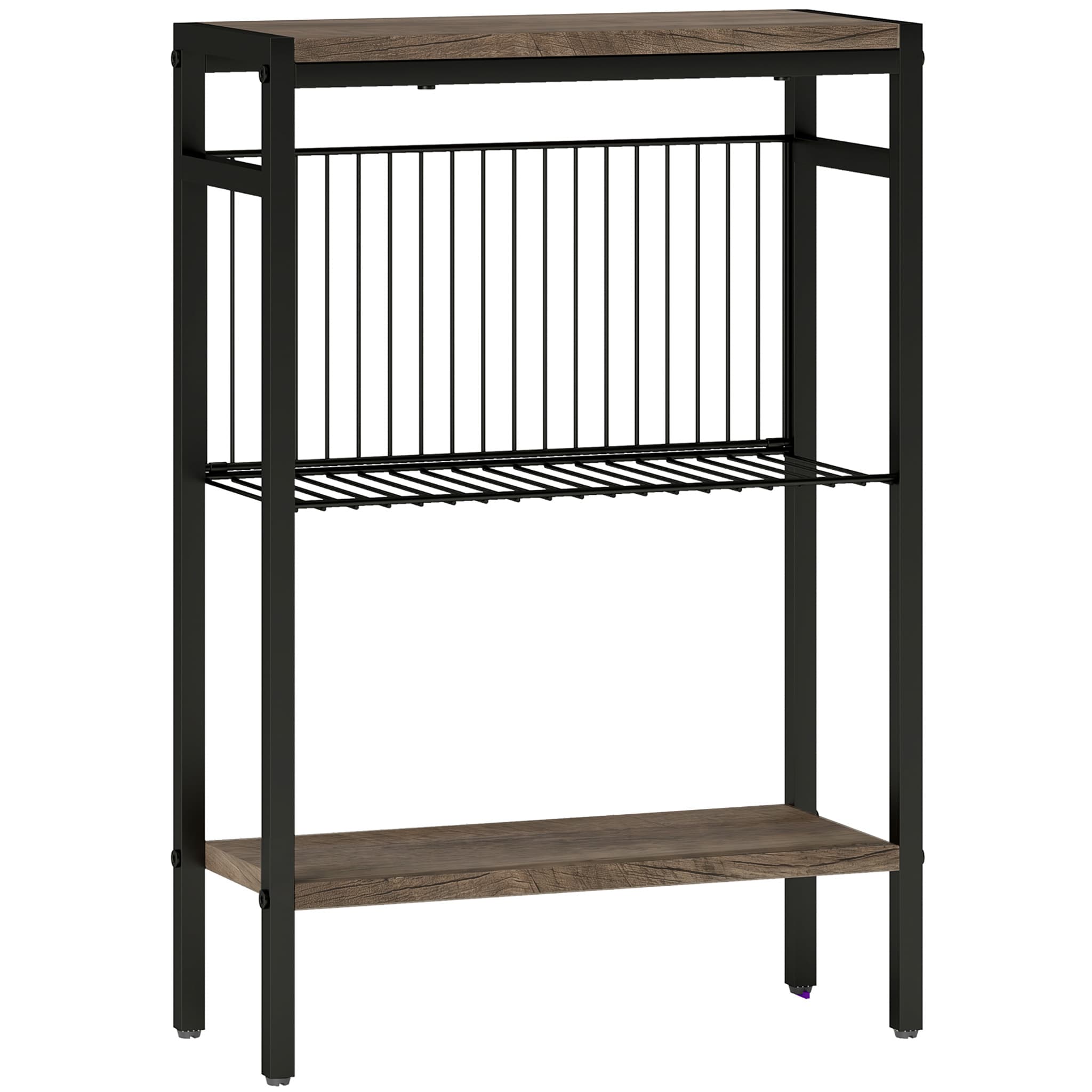 HOMCOM Table d'appoint étroit à 3 niveaux avec étagères de rangement, cadre en acier, pour salon, chambre, 43x18x62,5cm, gris