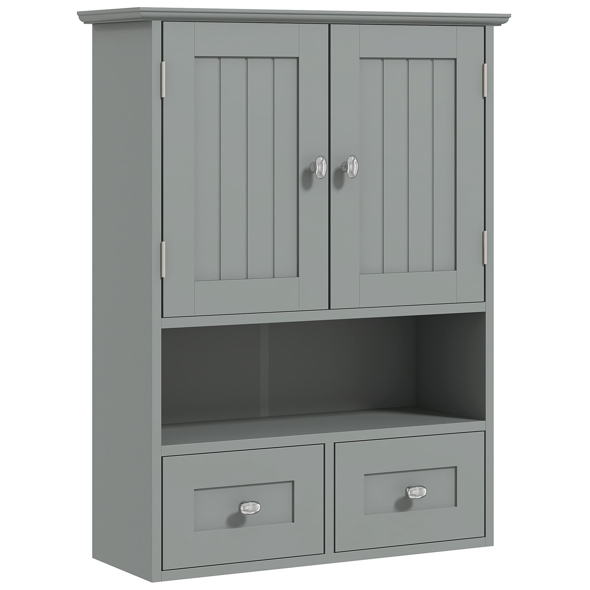 kleankin Armoire murale de salle de bain, armoire de toilette, avec portes, étagère, 2 tiroirs, 50,8l x 17,8P x 66H cm, gris