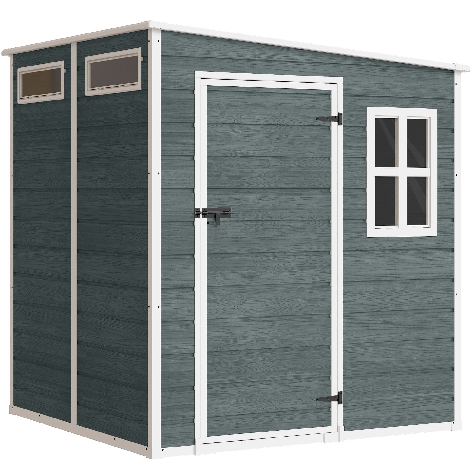 Outsunny Abri de rangement extérieur 6 x 6 pieds avec porte verrouillable, plancher pour jardin, gris vieilli