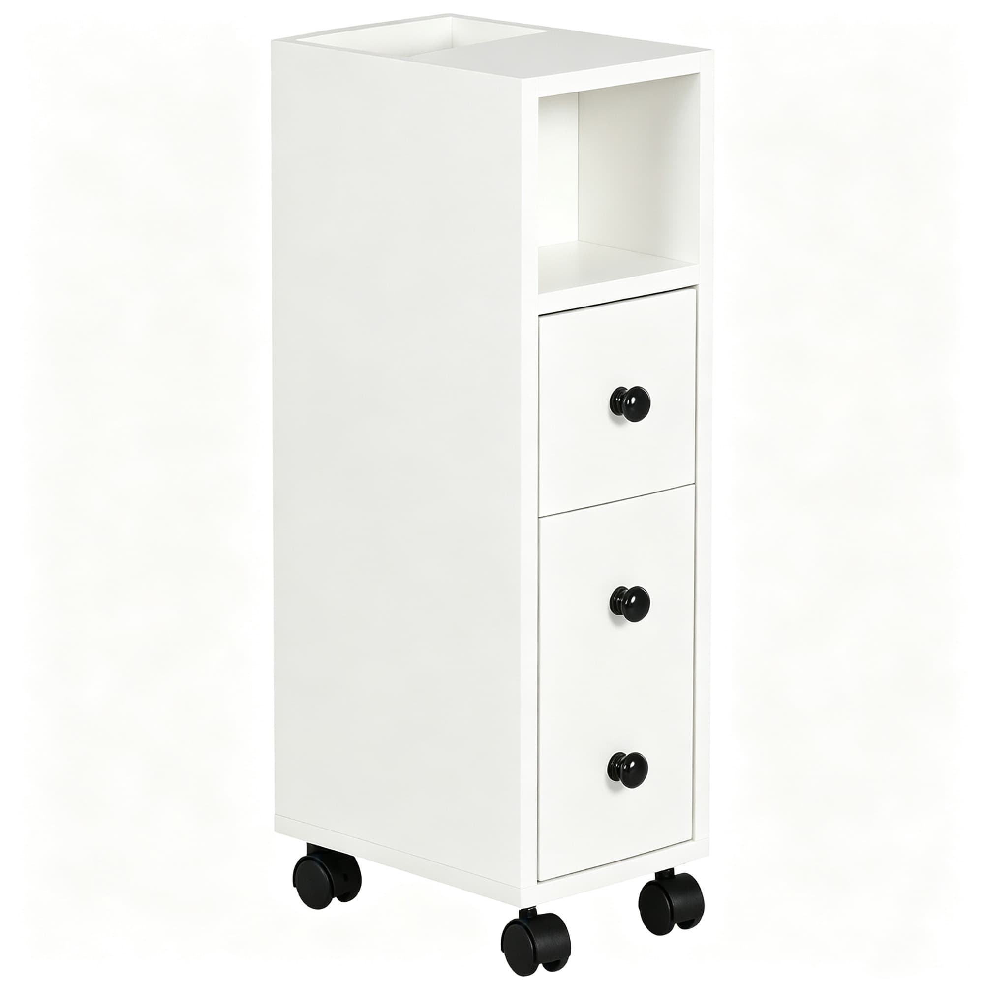 kleankin Meuble bas colonne rangement salle de bain à roulettes blanc dim. 18L x 30l x 68,5H cm
