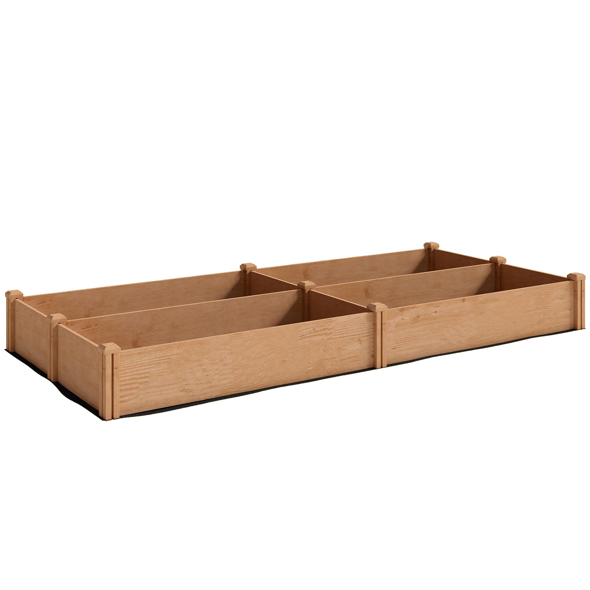 Outsunny Carré Potager en Bois Lit de Jardin Surélevé 4 Zones de Culture Fond Ouvert Montage sans Outil 234x109x25cm Marron Clair