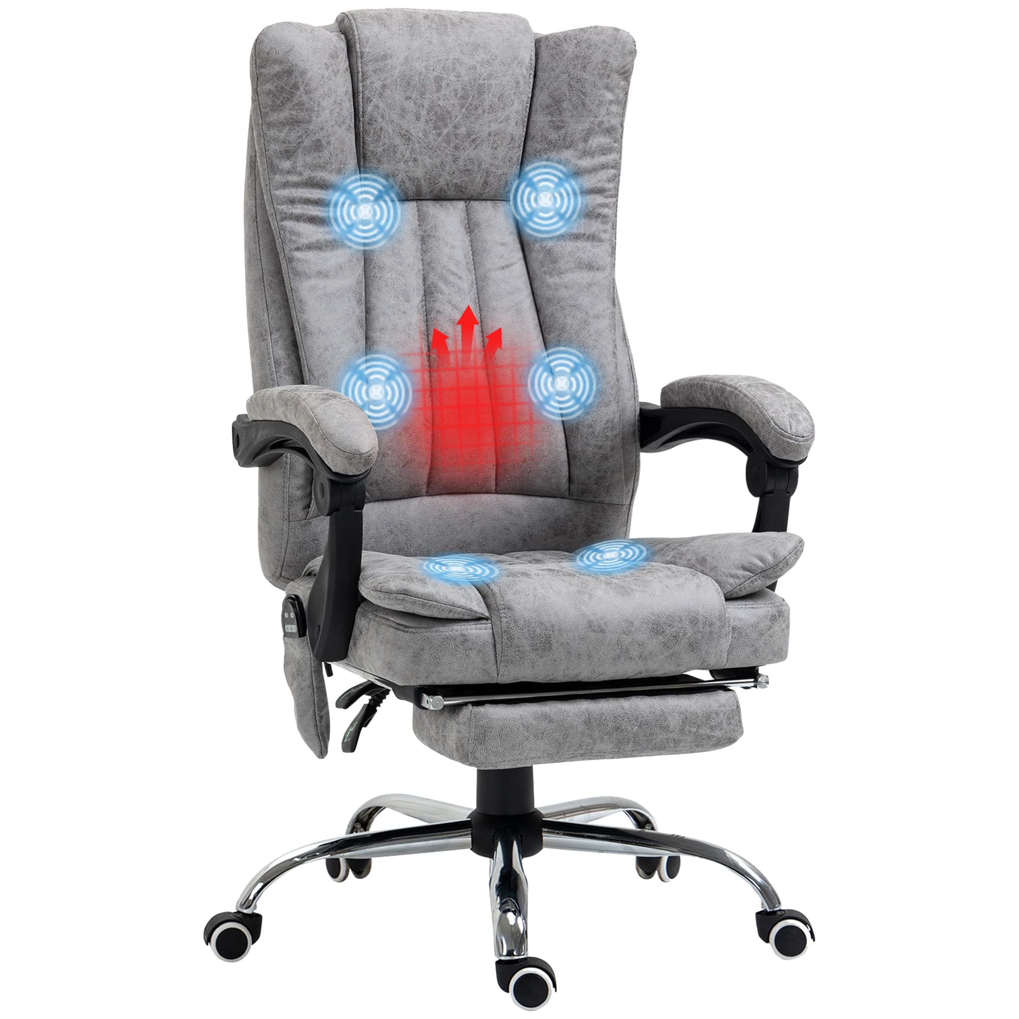 HOMCOM Fauteuil de Bureau Massant et Chauffant Gris avec Hauteur, Dossier et Repose-Pieds Réglables Aosom France