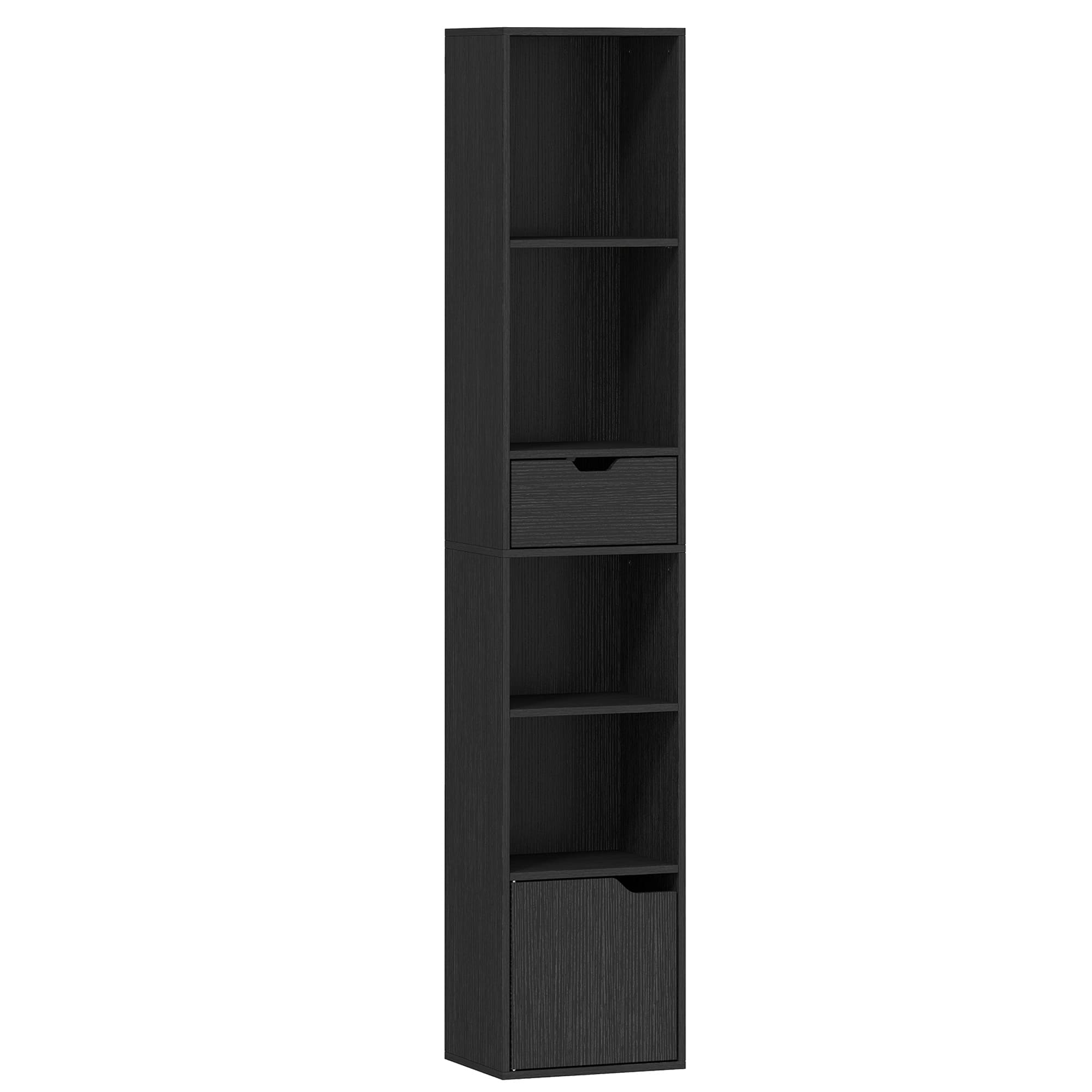 HOMCOM Bibliothèque, étagère à livres, meuble de rangement avec tiroir placard compartiments ouvertes, 30 x 24 x 158 cm, noir