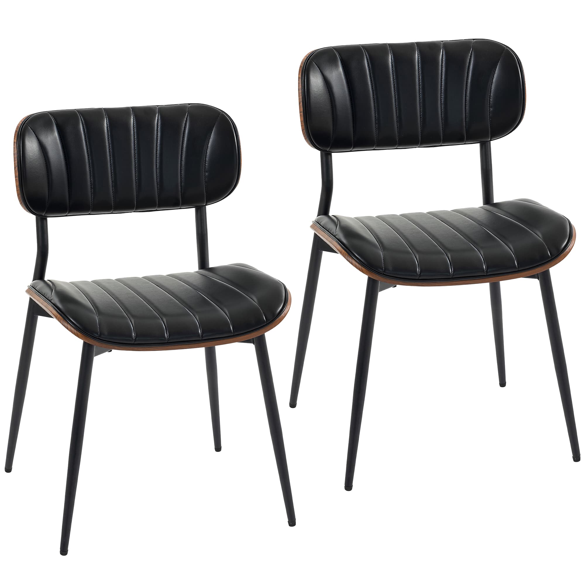 HOMCOM Ensemble de 2 Chaises de Salle à Manger Revêtues de Cuir Synthétique avec Dossier Courbé Pieds Métalliques 49,5x49,5x80 cm Noir et Marron