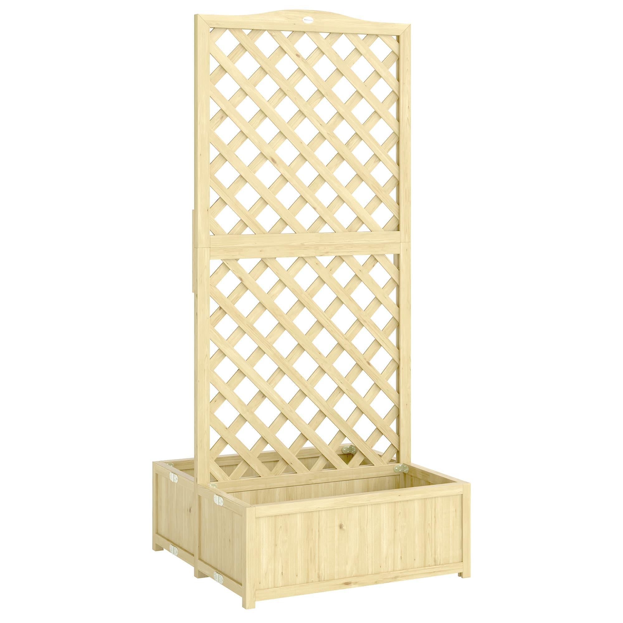 Outsunny Jardinière avec Treillis Carré Potager Bois Pliable Double Bac à Fleurs pour Plantes Grimpantes 73 x 70 x 170 cm Naturel