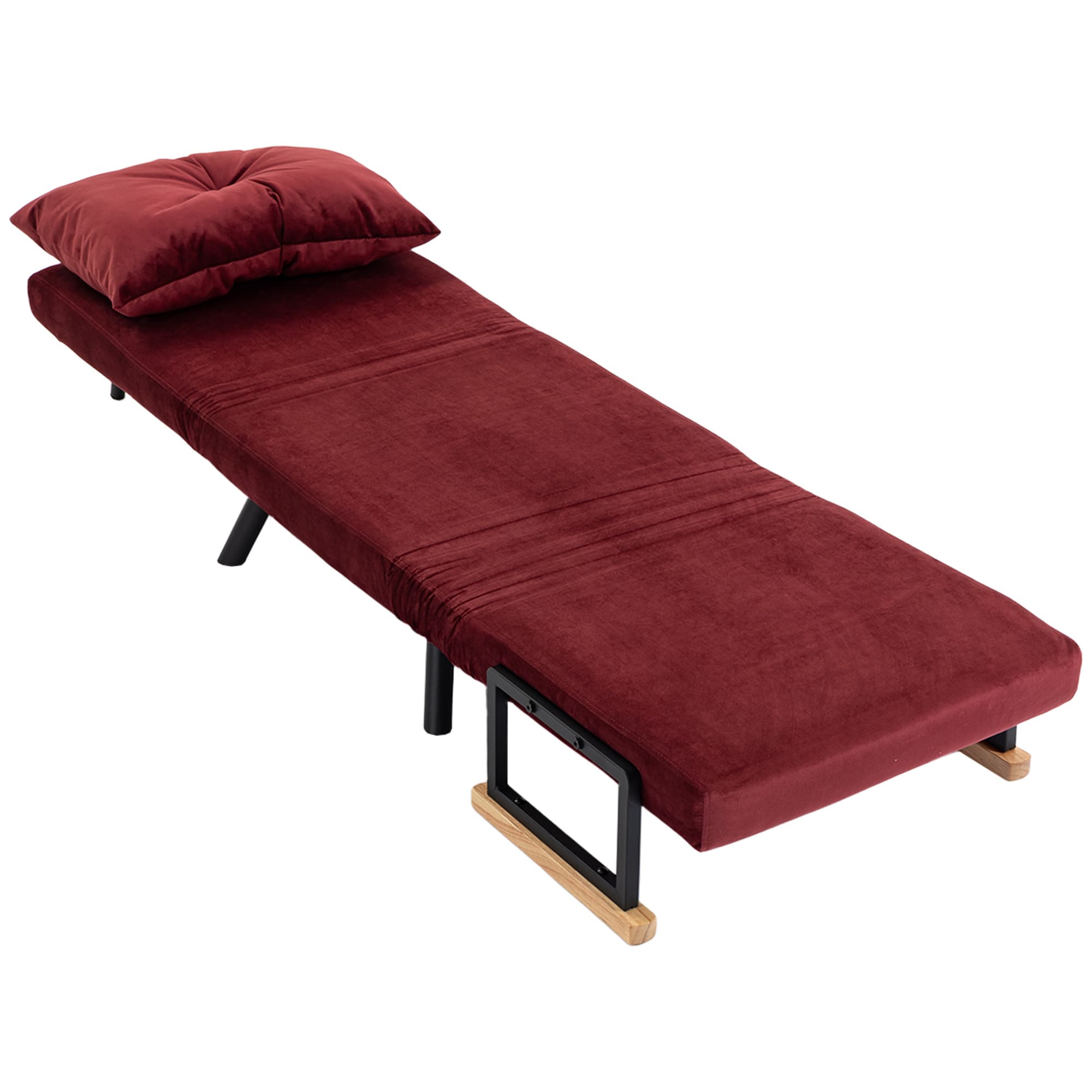 HOMCOM Fauteuil-lit rembourré 3 en 1 avec dossier inclinable en 5 positions et coussin, 63x73x81 cm, Rouge vin