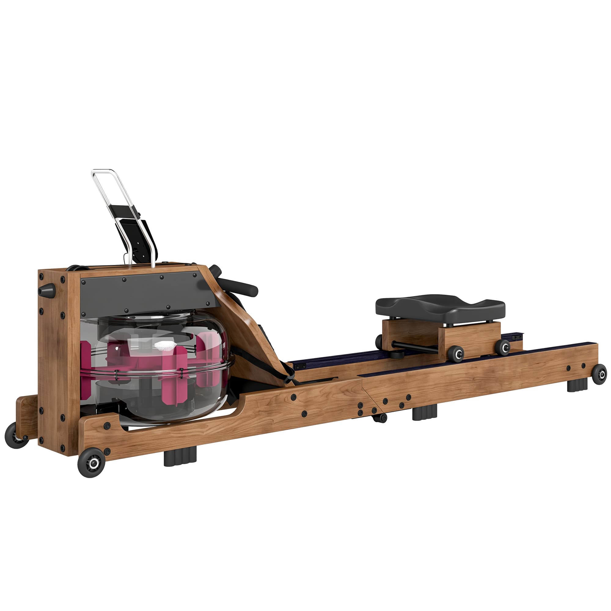 SPORTNOW Machine à Ramer pour Salle de Sport à Domicile avec App Bluetooth, Rails Doubles en Aluminium, Écran LCD, Support Téléphone et Roues