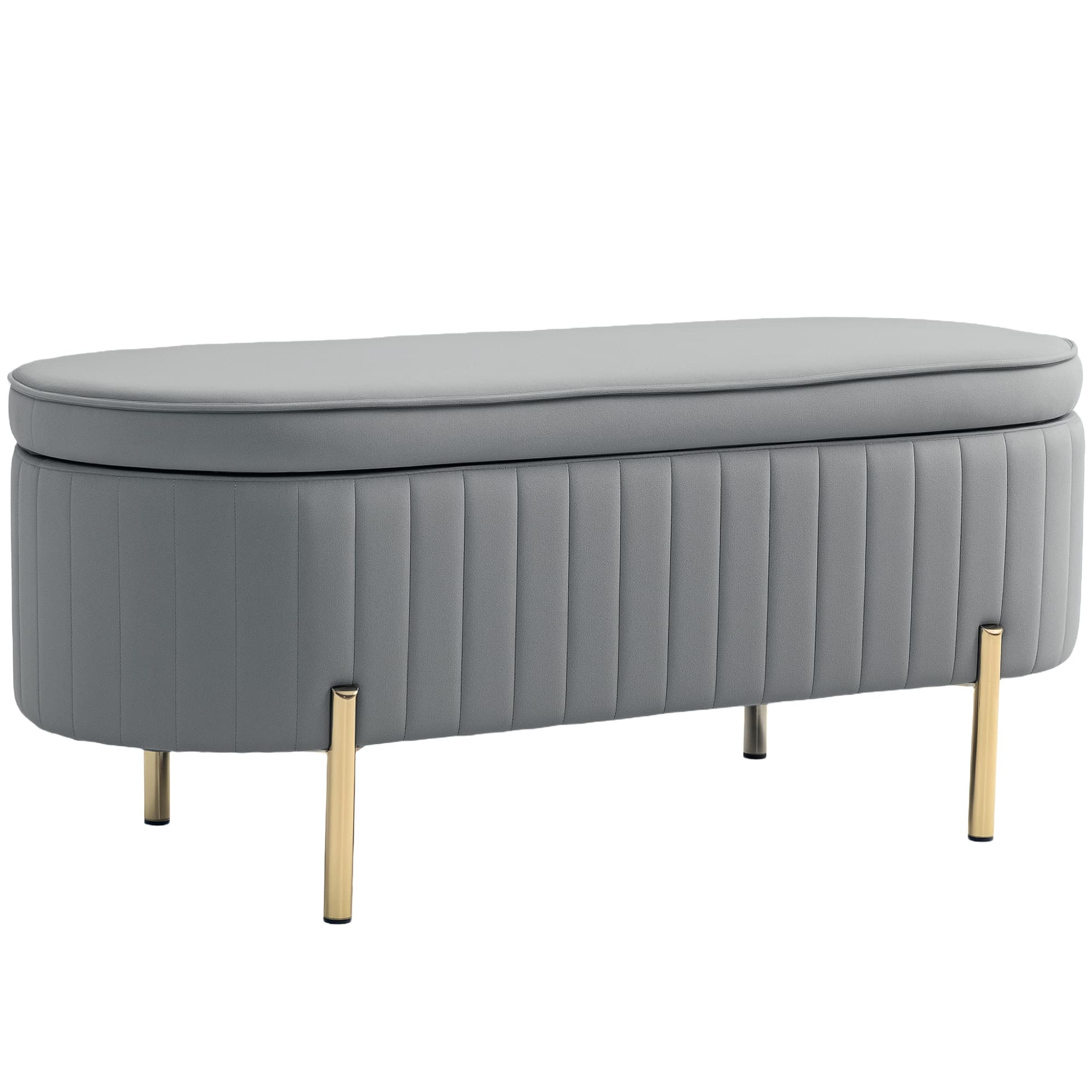 HOMCOM Banc de rangement, bout de lit en velours avec couvercle, pieds en métal, capacité 72 L, 108x44x43,5cm, gris