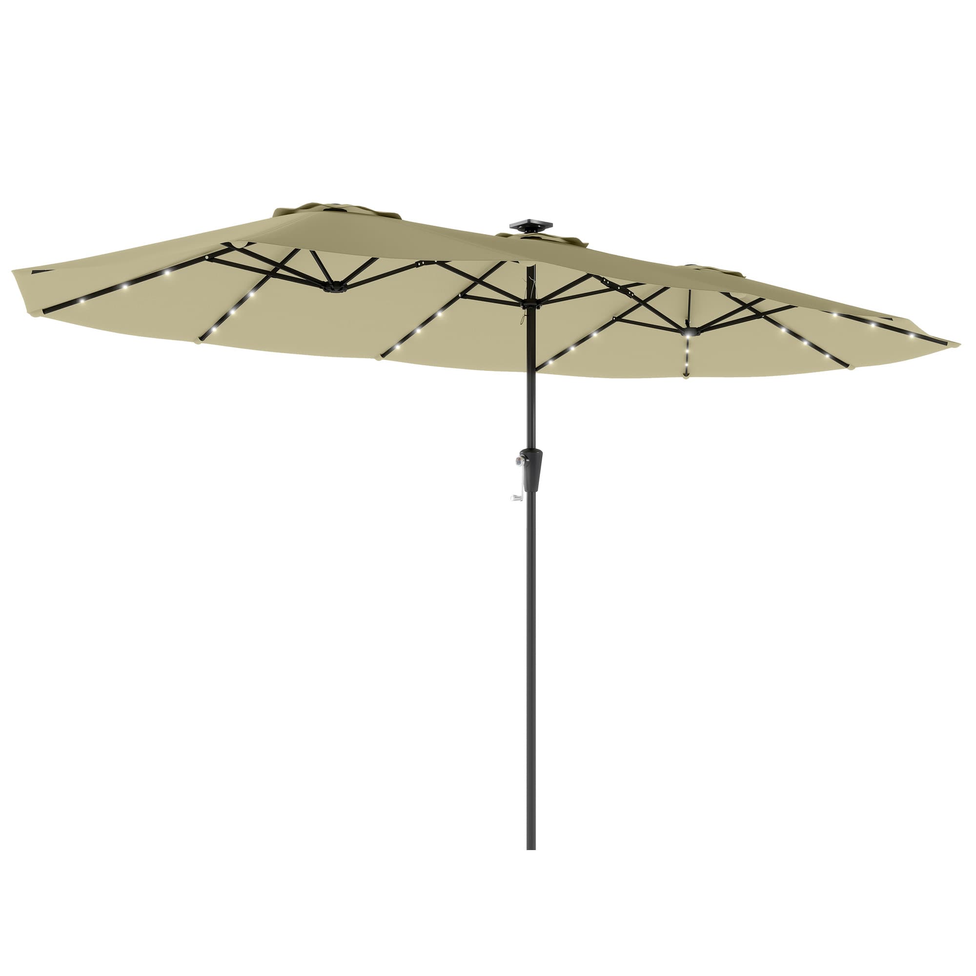 Outsunny Parasol de Jardin Double 36 LED Solaires Rectangulaire UPF 50+ Structure à 12 Baleines avec Manivelle 395x215cm Beige