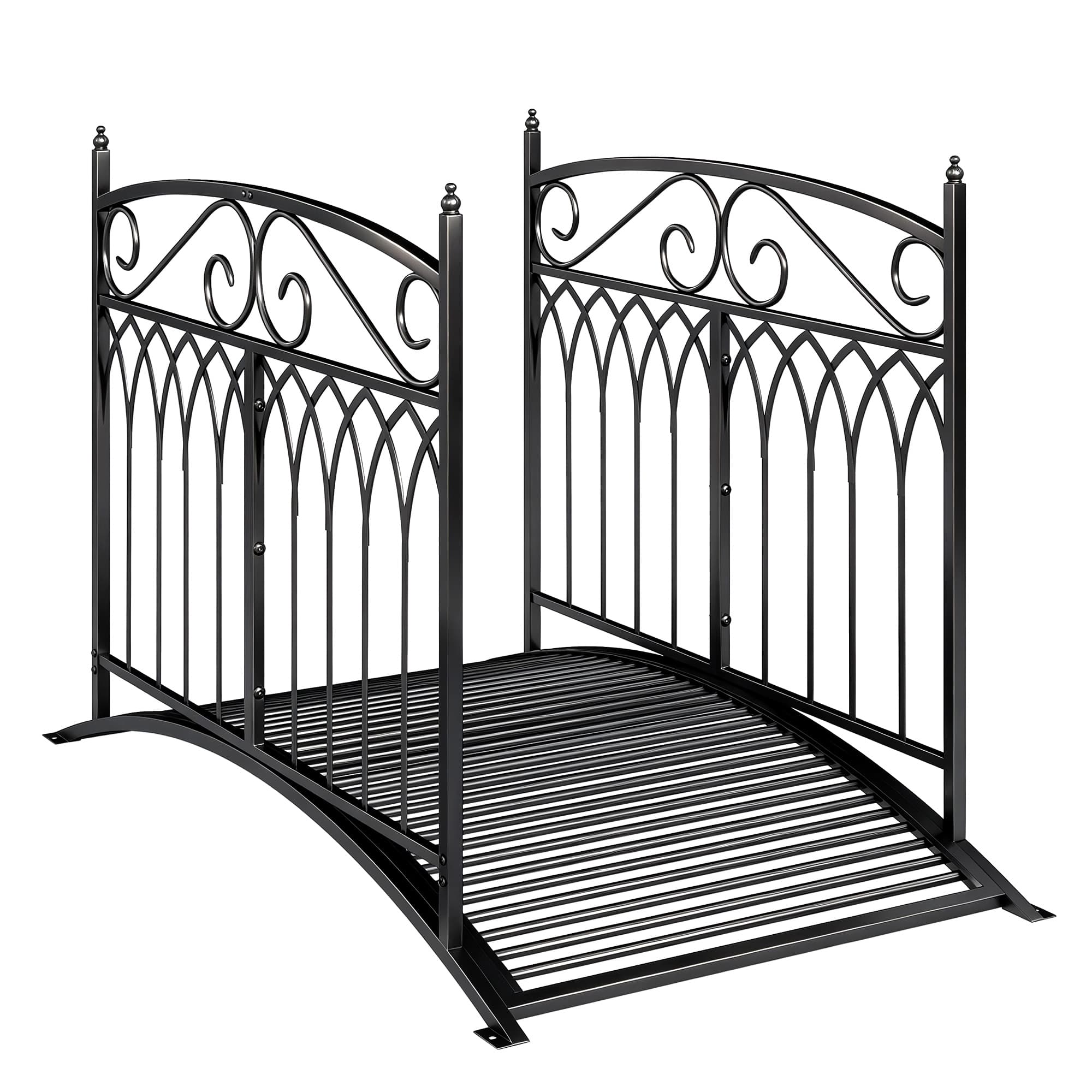 Outsunny Pont de Jardin en Métal Style Baroque Passerelle Décorative avec Garde-Corps 91cm et Charge 100kg Noir