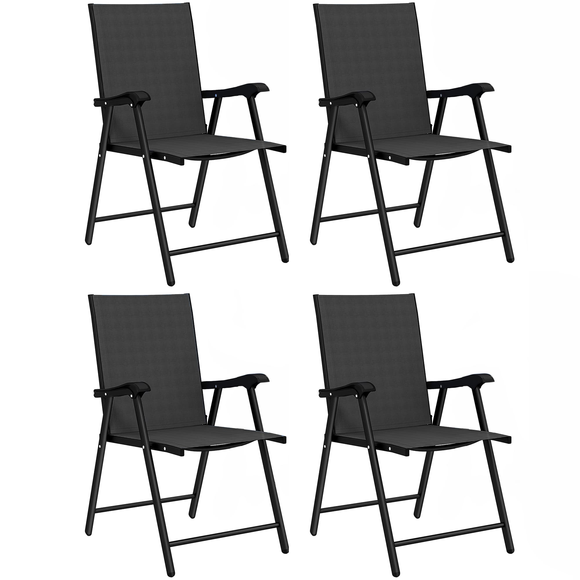 Outsunny Lot de 4 Chaises de Jardin Pliantes Structure Acier Robuste sans Montage Dossier Haut Ergonomique 58x62x97cm Noir